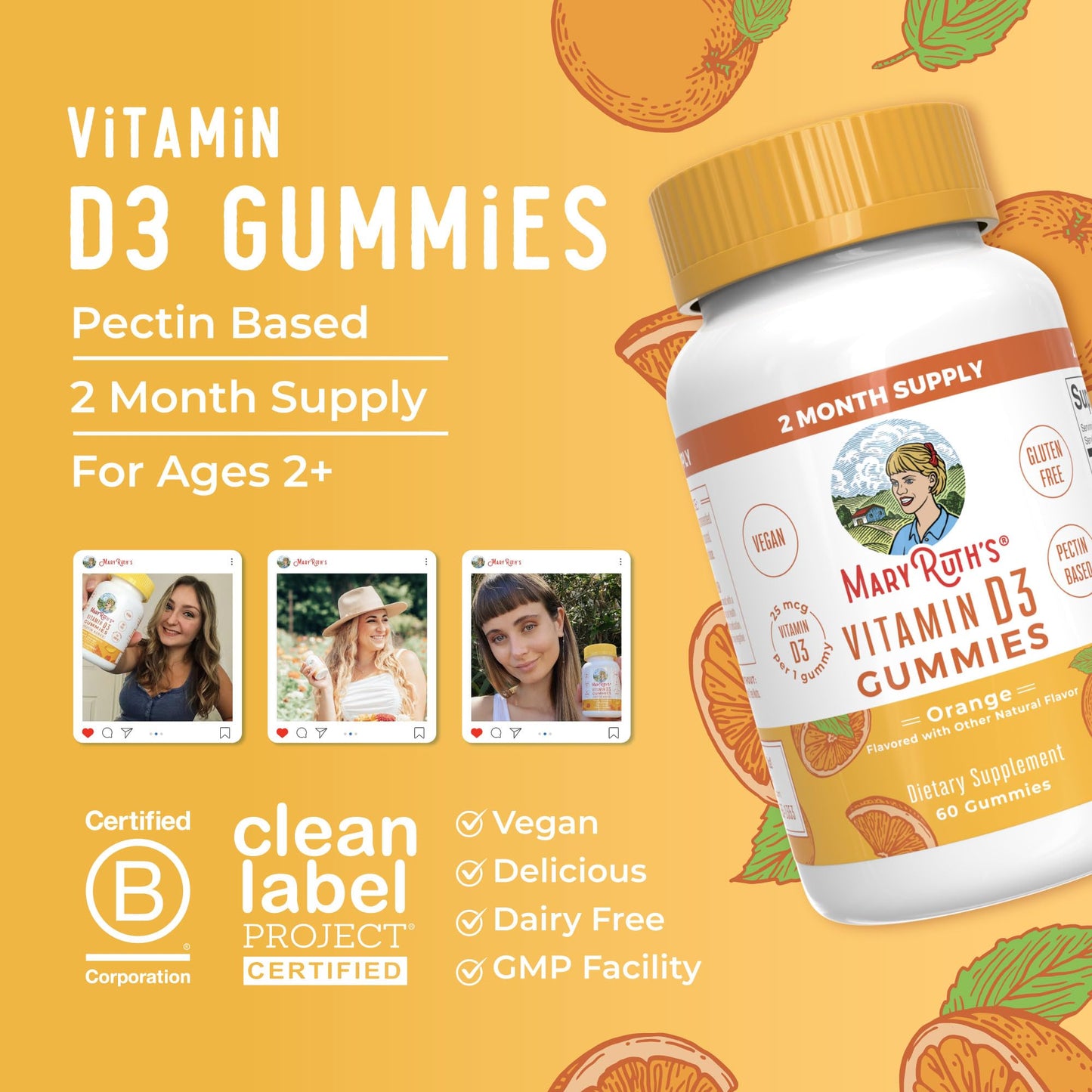 MaryRuth Organics Vitamin D3 Gummies | 2 Month Supply | Adults & Kids Vitamin D Gummy | Immune Support Supplement | VIT D3 1000IU for Bone Health&Muscle Function | Vegan | Non-GMO | Gluten Free | 60 MARYRUTH'SUS supplements