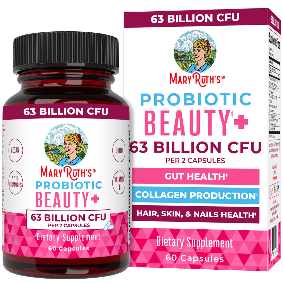 MaryRuth Organics Probiotic Beauty Capsules | Vegan Collagen Support | Anti Aging | Gut Health | Hair Skin and Nails Vitamins | Skin Care MARYRUTH'SUS supplements