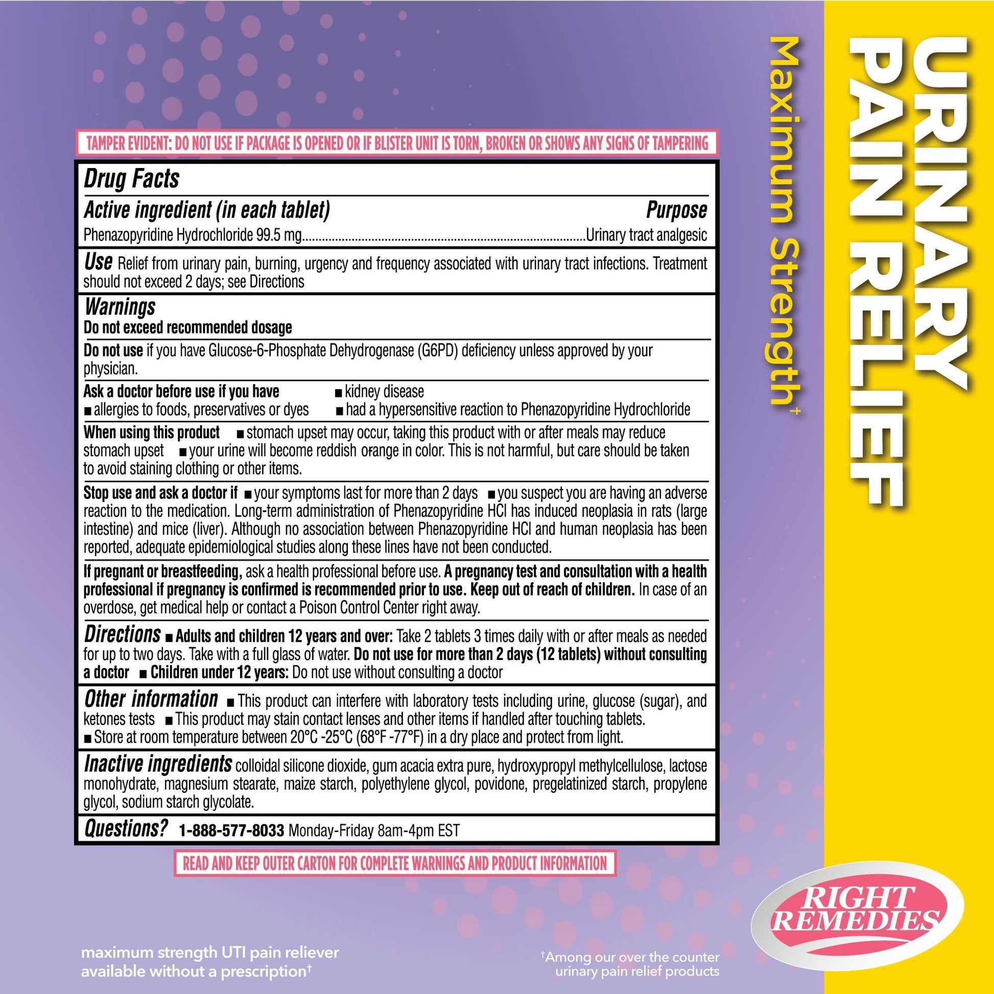 RIGHT REMEDIES Urinary Pain Relief Phenazopyridine HCl 99.5mg Tablets | Maximum Strength OTC for Fast Relief of UTI Pain, Burning and Bladder discomfort | Generic AZO Maximum Strength (72 Count) RIGHT REMEDIESAu supplements
