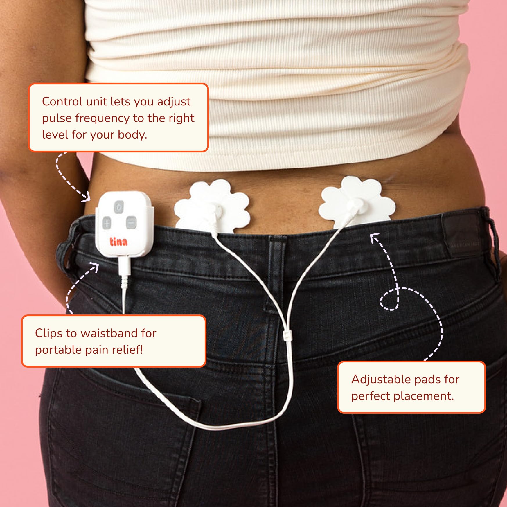 Tensie | Portable Period Pain Relief Device | 30 Gentle, Adjustable Levels for Drug-Free Menstrual Cramp or Lower Back Pain Relief | 10-Hour Battery Life, Rechargeable | Instant Period Cramp Relief TINAAu supplements