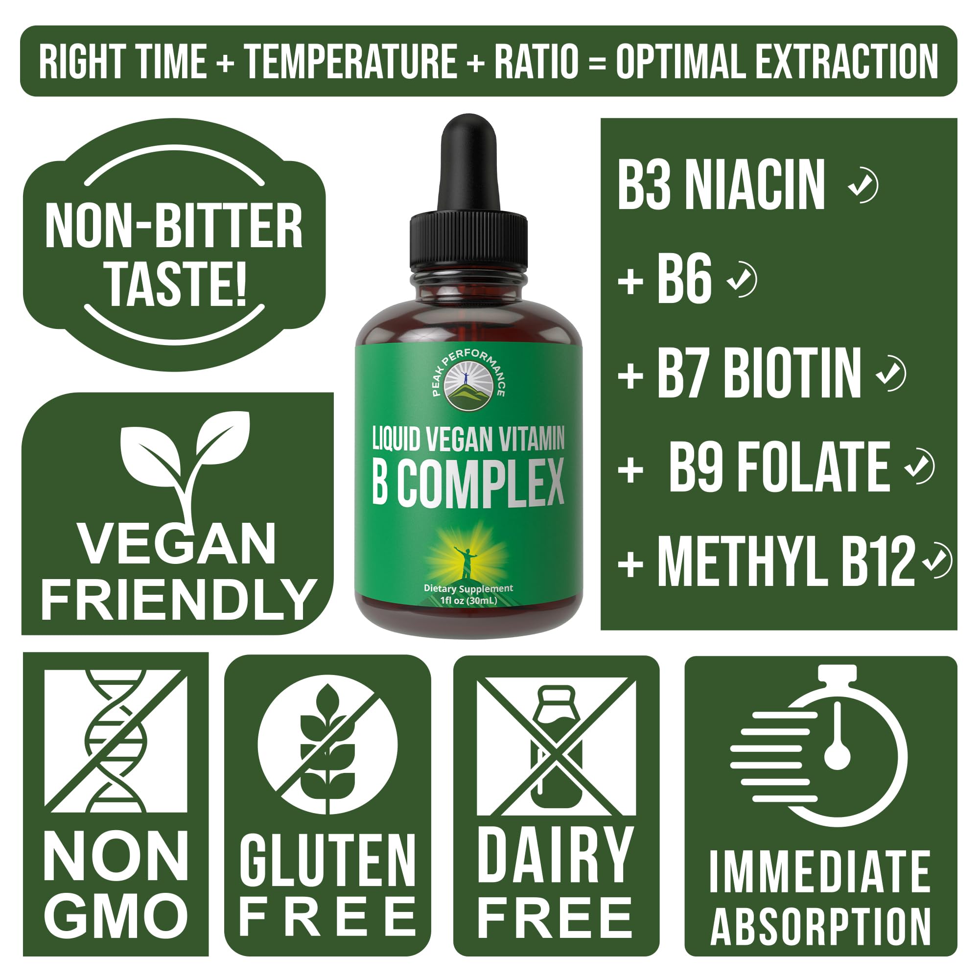 B Complex Liquid Drops Vegan Supplement. Best 5 B Vitamins with B3 Niacin, B6, B7 Biotin, B9 Folate, Methylcobalamin B12. B-Complex for Hair, Skin Nails, Energy. for Adults, Men, Women Peak PerformanceAu supplements