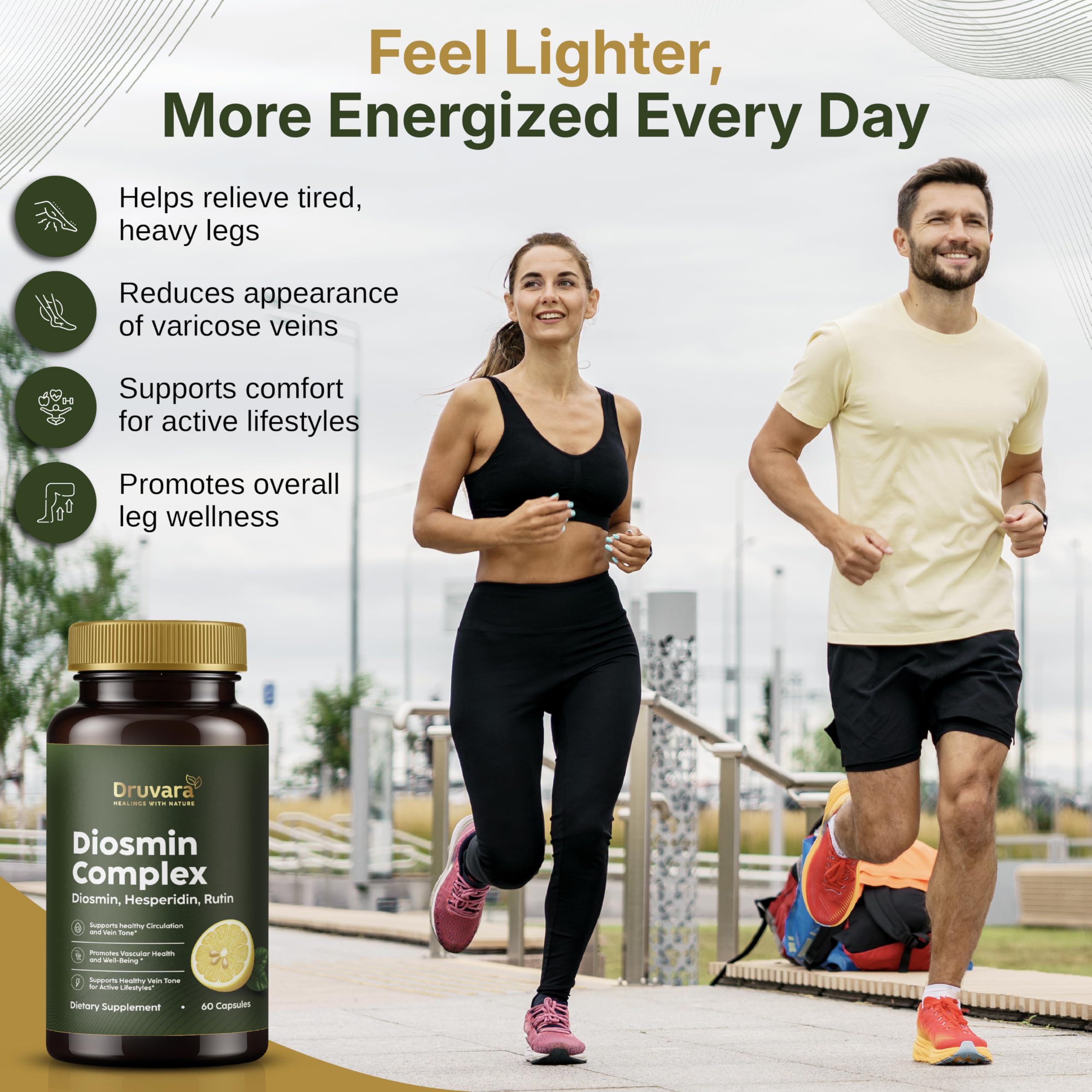 Druvara Diosmin Hesperidin with Rutin & B Vitamins | Vein Support Supplement for Leg Comfort, Healthy Circulation, Vein Strength & Improved Mobility - 60 Capsules DruvaraAu supplements