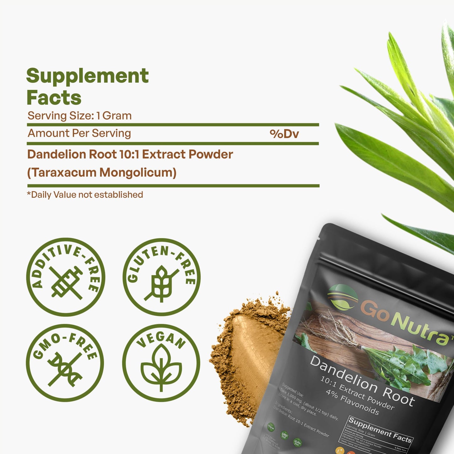 Go Nutra - Dandelion Root Powder, Potent 10:1 Dandelion Root Extract with 4% Flavonoids Go NutraUS supplements