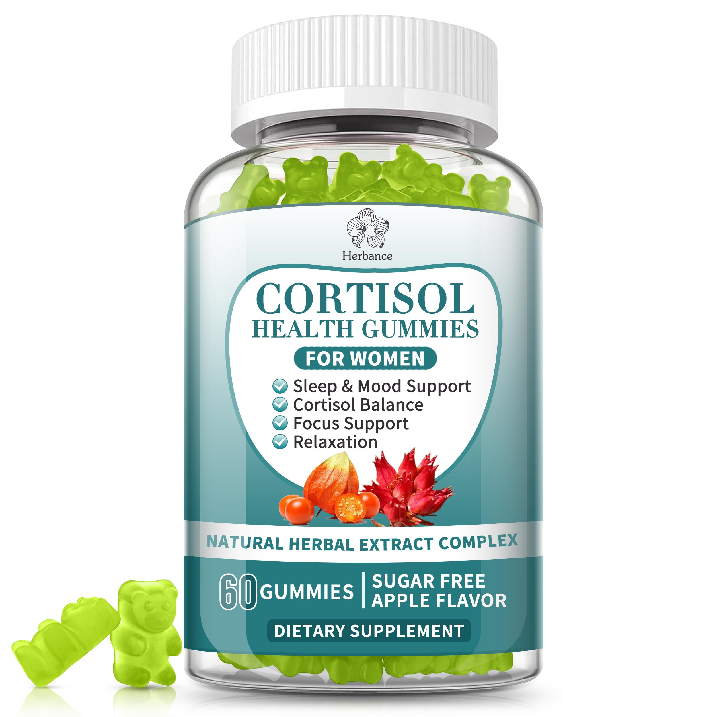 Cortisol Supplements Gummies for Women, Cortisol Reducer w.Ashwagandha Rhodiola Rosea Magnesium L-Theanine Phosphatidylserine Black Peper, Hormone Balanced & Lower Cortisol - 30 Day Vegan Supply HerbanceAu supplements