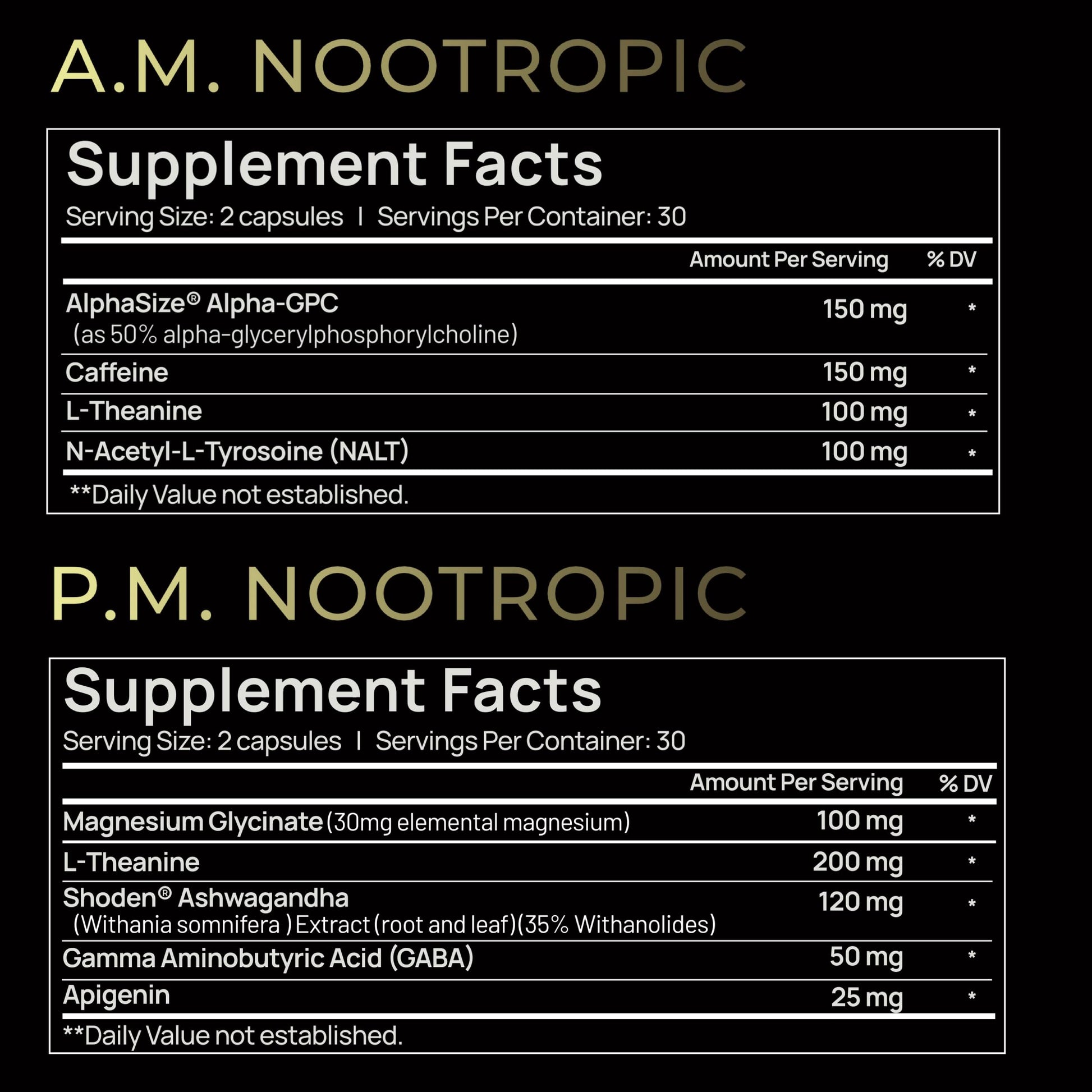 AMPM Nootropic Total Focus + Calm 9X Strength w. Caffeine, L-Theanine, Alpha GPC, L-Tyrosine, Ashwagandha - X-Release Energy Pills Nootropics Brain Support Supplements for Memory and Focus Supplement TERRA ELMNTAu supplements