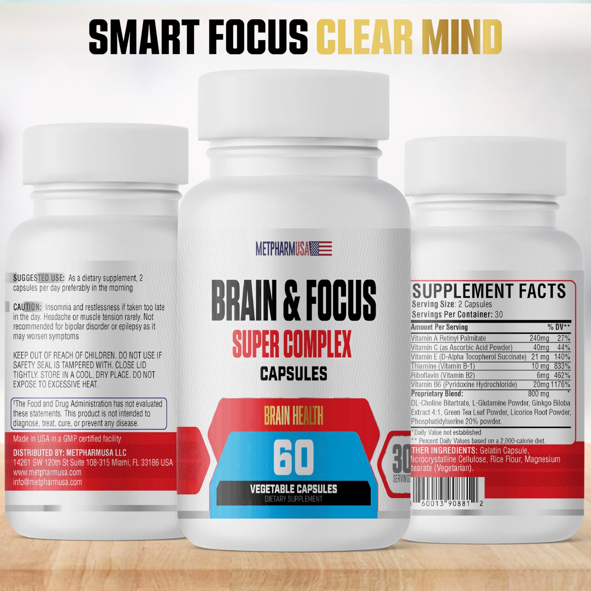 MetpharmUSA Brain & Focus Nootropic Super Complex Supplement for Brain Support and Performance, Improved Focus Memory and Mental Performance MetpharmUSAAu supplements