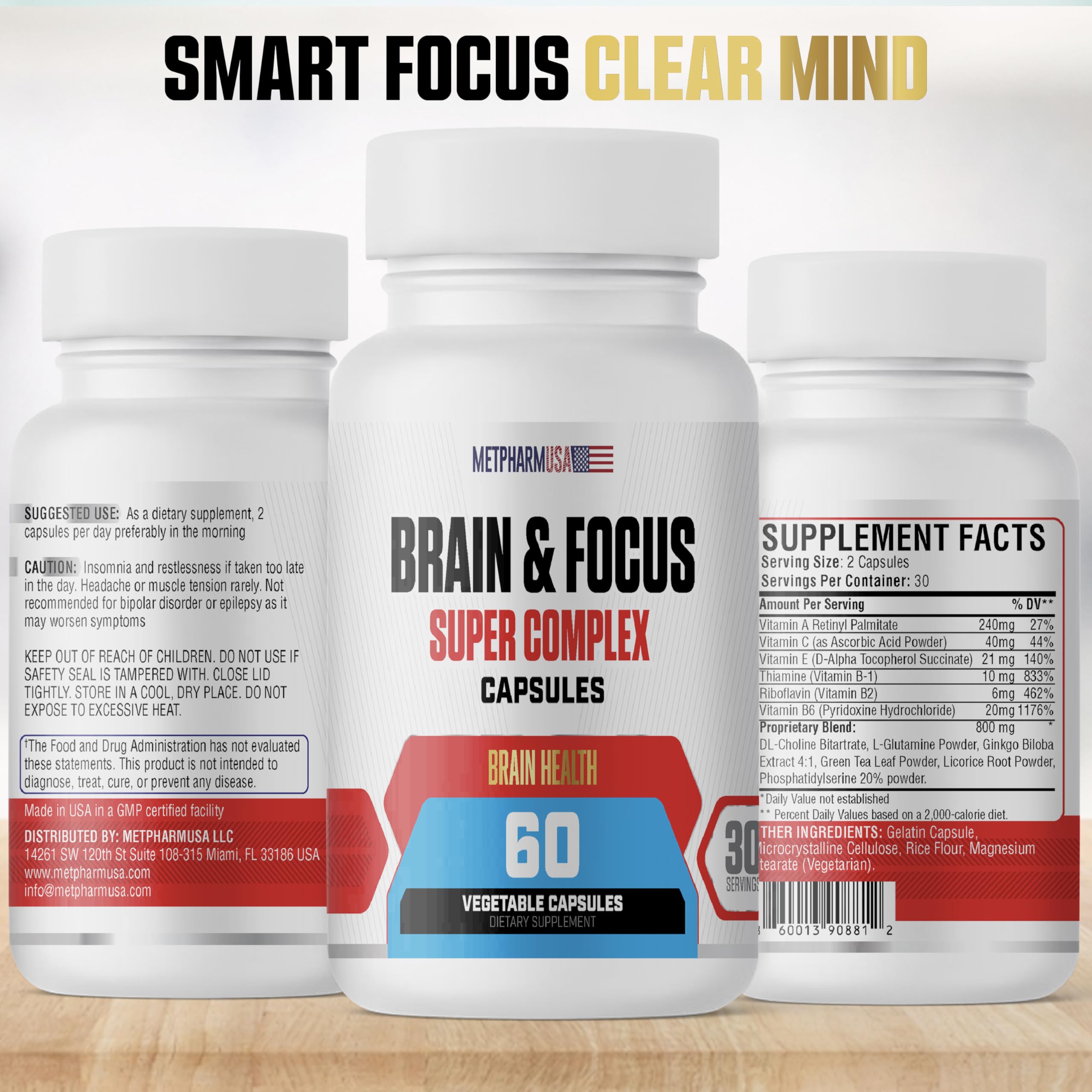 MetpharmUSA Brain & Focus Nootropic Super Complex Supplement for Brain Support and Performance, Improved Focus Memory and Mental Performance MetpharmUSAAu supplements
