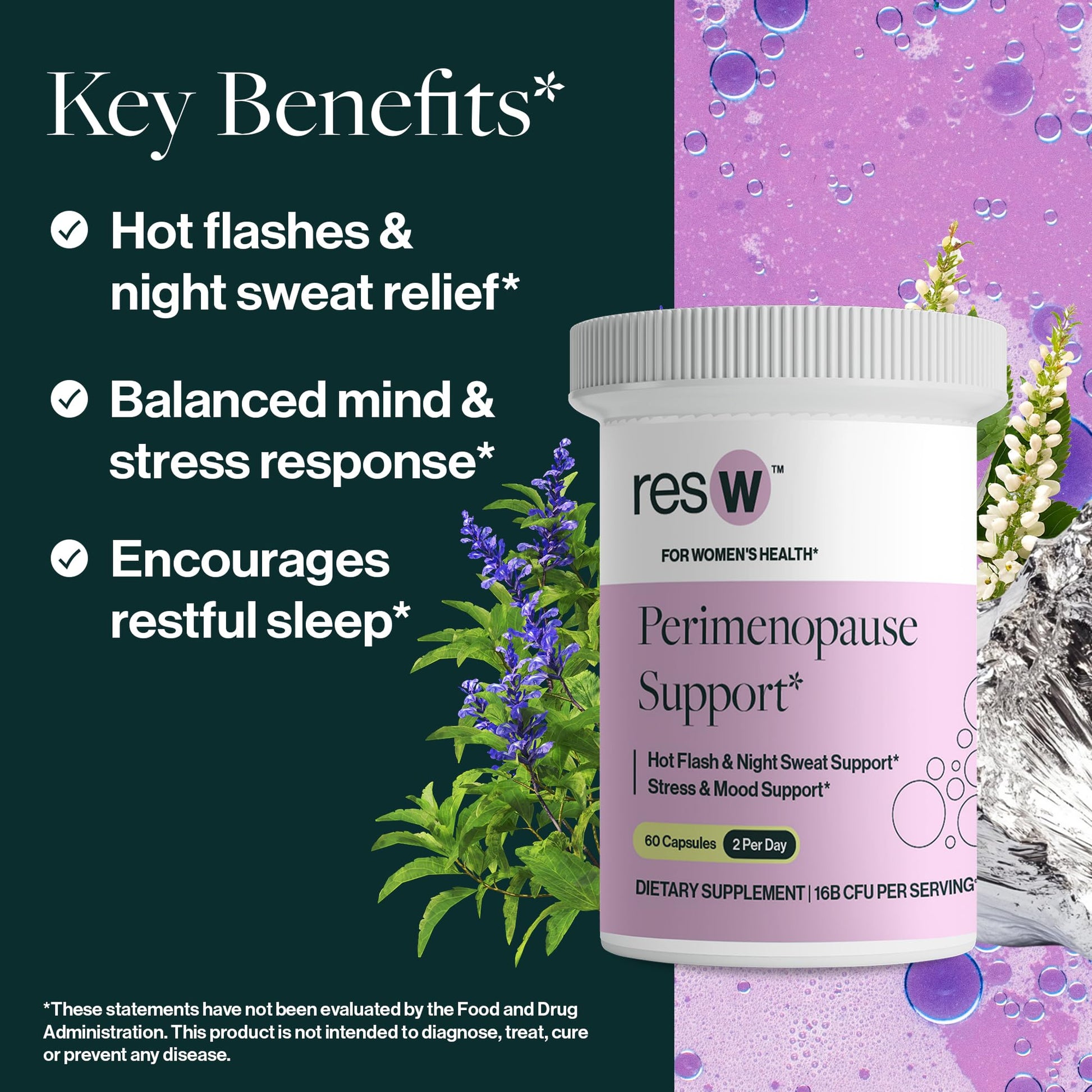 resW Perimenopause Postbiotic Supplement for Women - Hot Flash Support, Night Sweat Relief, Hormone Free, Vegan, Gluten Free, Non GMO, Plant Based Gut Health Support - 60 Capsules ResBioticAu supplements
