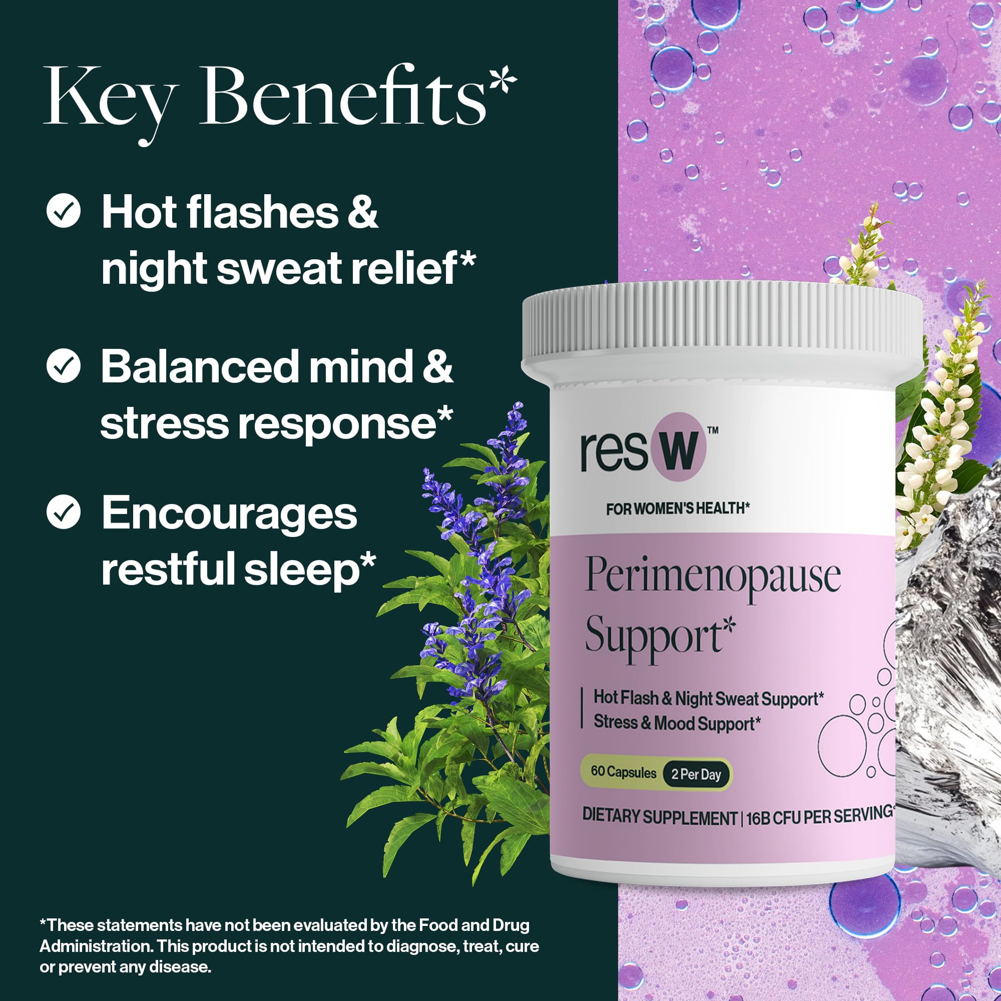 resW Perimenopause Postbiotic Supplement for Women - Hot Flash Support, Night Sweat Relief, Hormone Free, Vegan, Gluten Free, Non GMO, Plant Based Gut Health Support - 60 Capsules ResBioticAu supplements