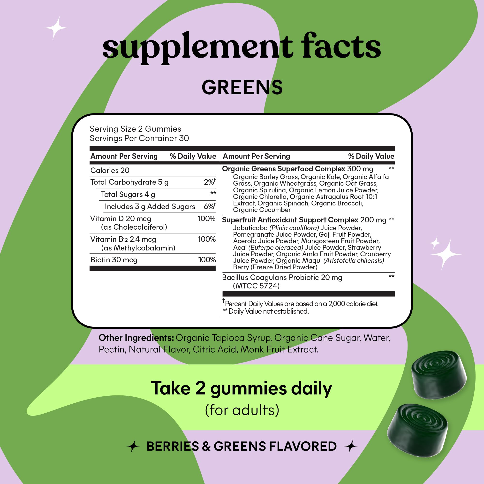 Lemme Greens Superfood Gummies w/Multi - Support Gut Health & Reduce Bloating, 20+ Organic Greens and Superfruits, Clinically Studied Probiotics, D3, B12 - Berries & Greens Flavored (60 Count) LemmeAu supplements