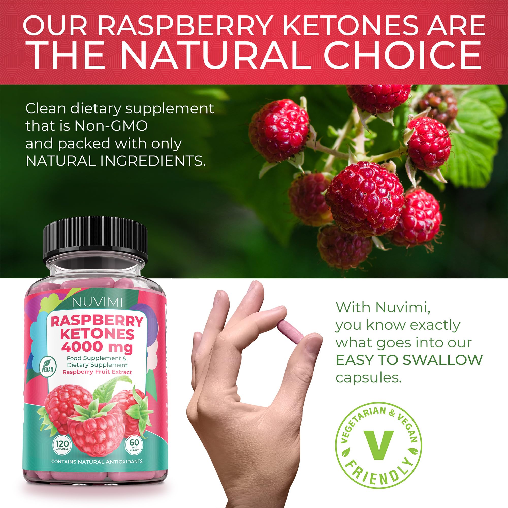 NUVIMI Raspberry Ketones 4000 mg Natural Dietary Food Supplement to Support Healthy NUVIMIUS supplements