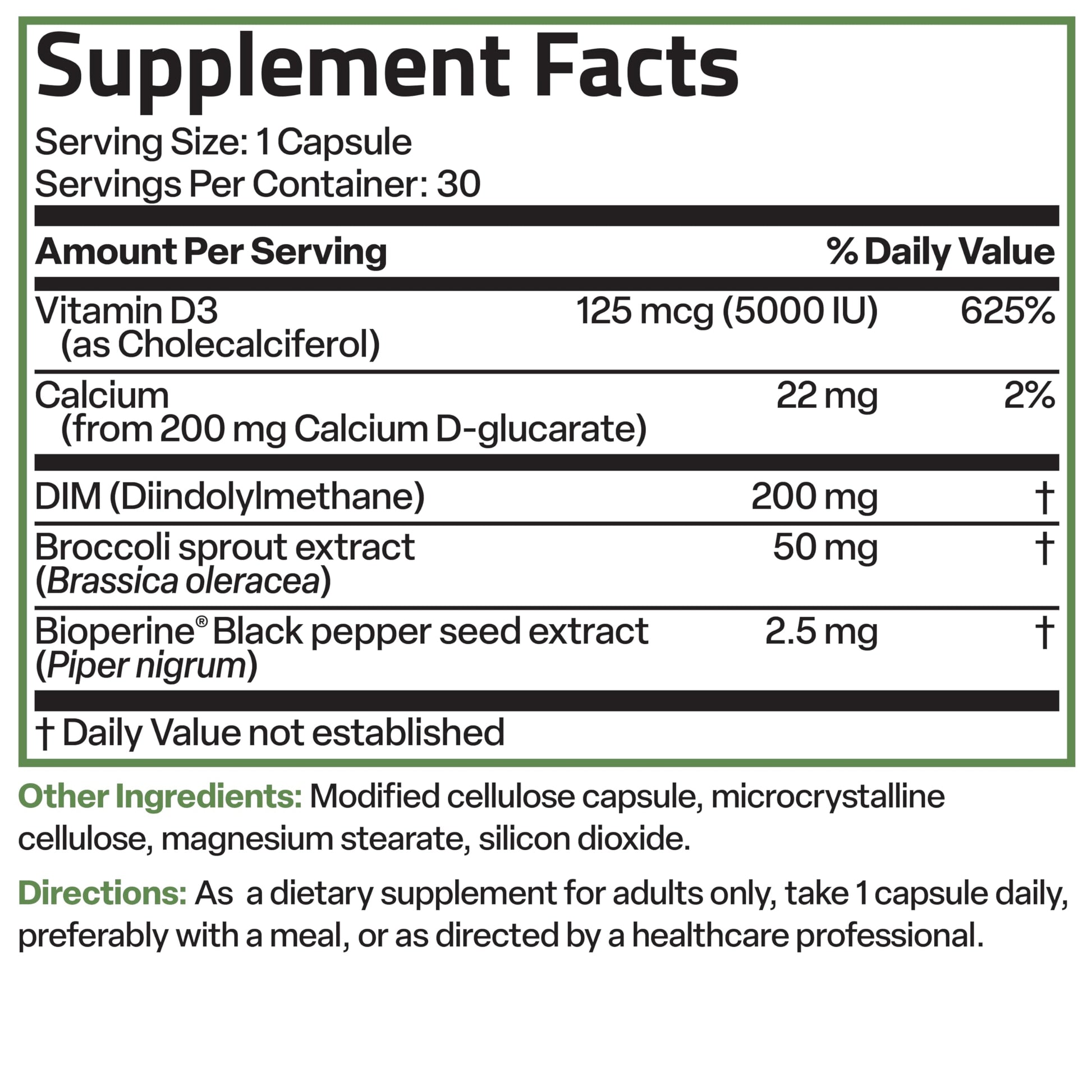 Bronson DIM Balance+ Calcium D-Glucarate, Broccoli Sprouts and Vitamin D3 200 MG of DIM per Capsule Supports Estrogen Metabolism and Balanced Hormone Levels Non-GMO, 30 Vegetarian Capsules BronsonAu supplements