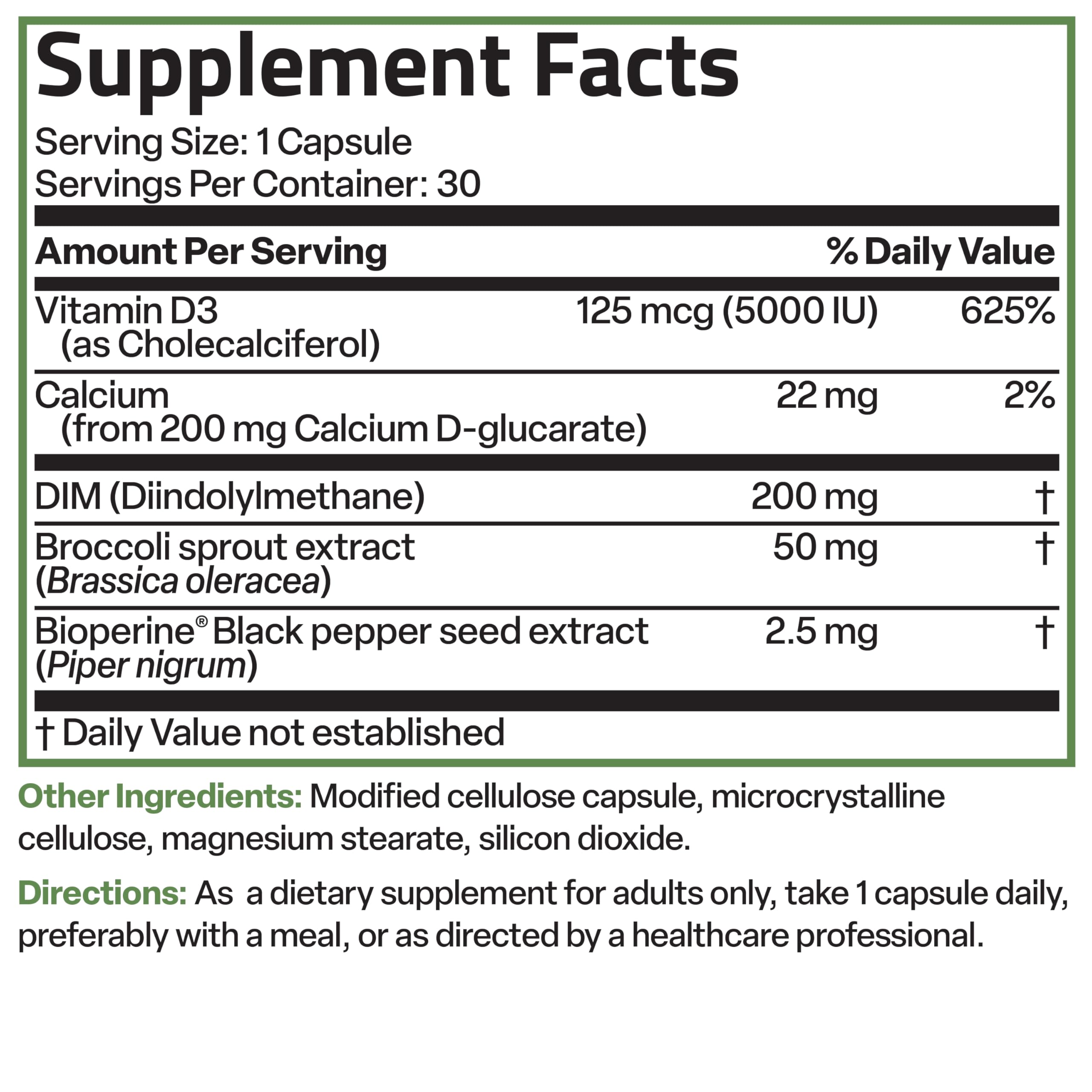 Bronson DIM Balance+ Calcium D-Glucarate, Broccoli Sprouts and Vitamin D3 200 MG of DIM per Capsule Supports Estrogen Metabolism and Balanced Hormone Levels Non-GMO, 30 Vegetarian Capsules BronsonAu supplements
