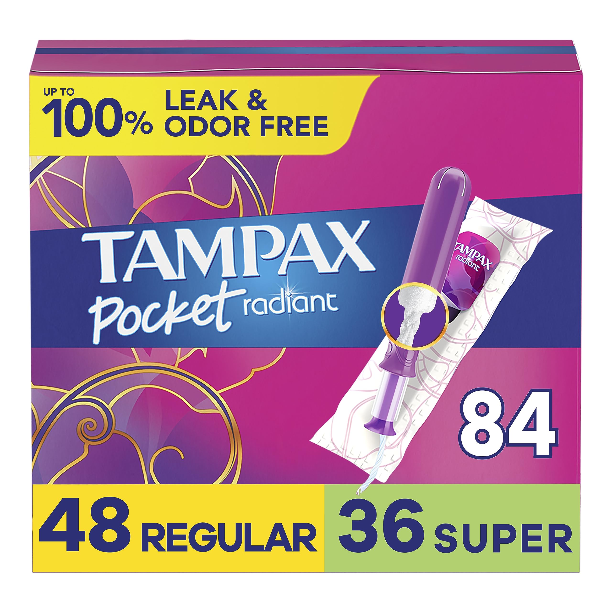 Tampax Pocket Radiant Compact Tampons Multi Pack, Regular/Super Absorbency with BPA-Free TampaxAu supplements