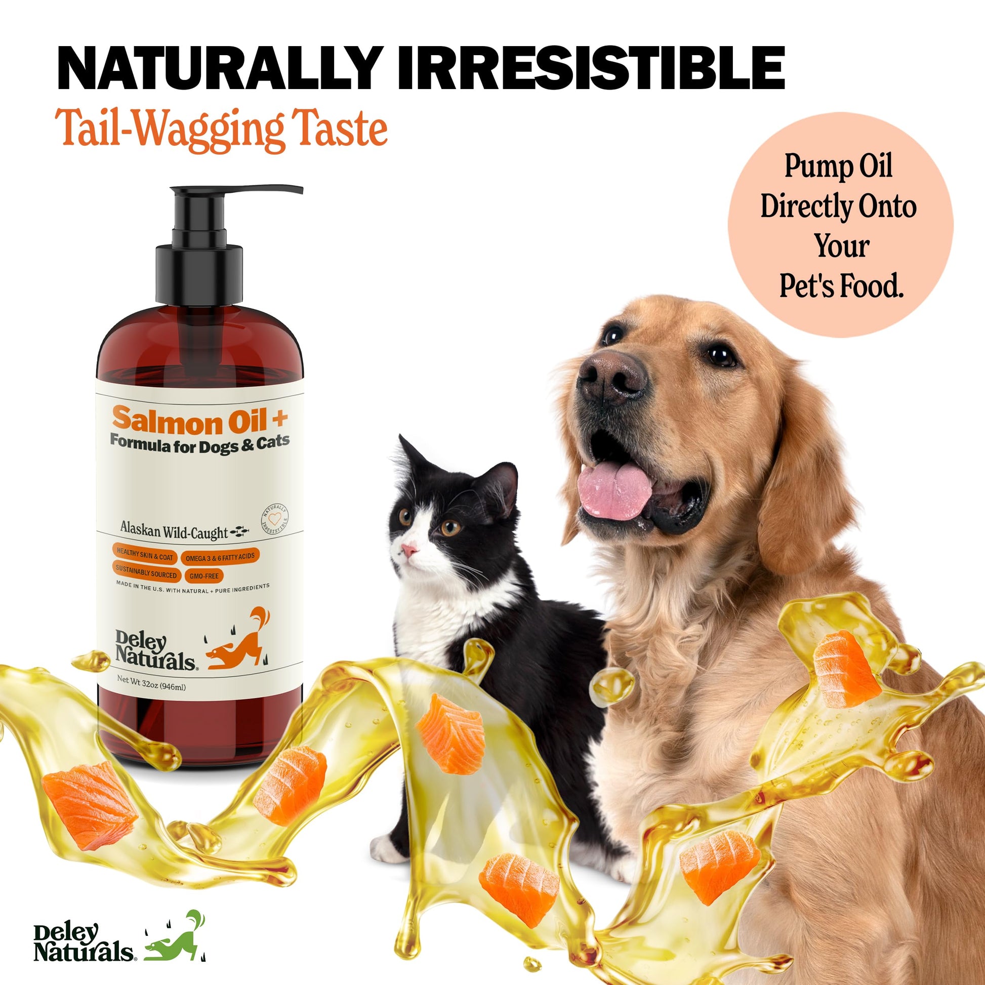 Deley Naturals Wild Alaskan Salmon Oil for Dogs & Cats - New and Improved Salmon Oil Plus Formula - Fish Oil for Dogs with Omega 3, DHA and EPA - Omega 3 for Healthy Skin and Coat - 32oz Made in USA Deley NaturalsAu supplements