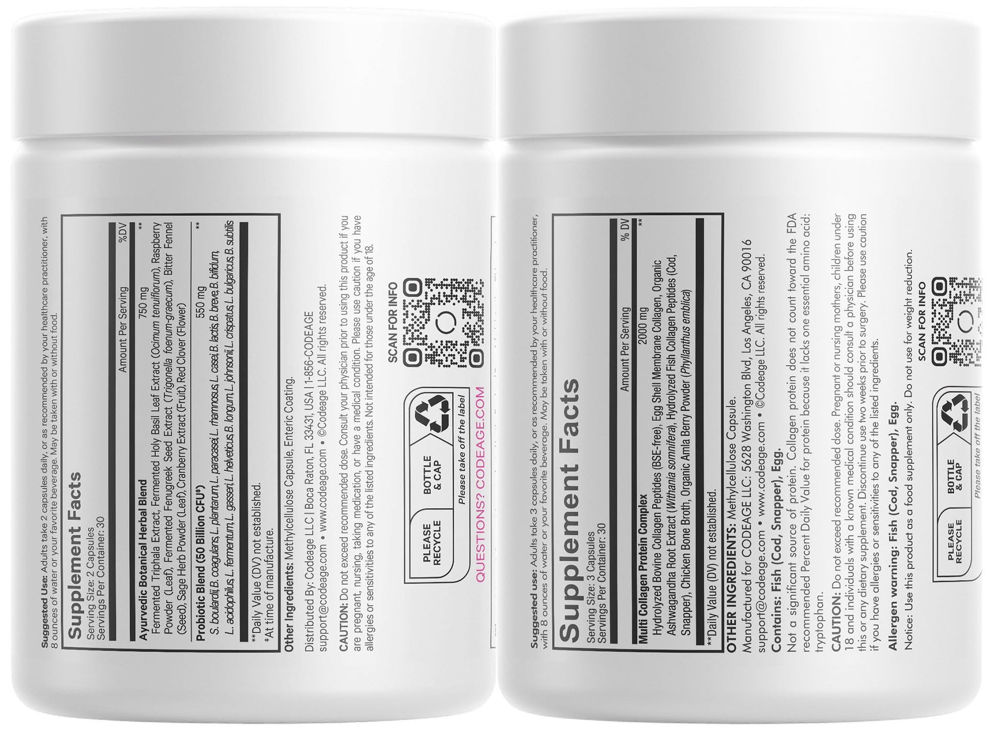 Codeage Multi Collagen Protein Capsules & Probiotics for Women Bundle | Multi Collagen Pills, Collagen Types I, II, II, V & X, 90 Count | Prebiotics & Probiotics for Women - Soy & Dairy Free, 60 Count CodeageAu supplements