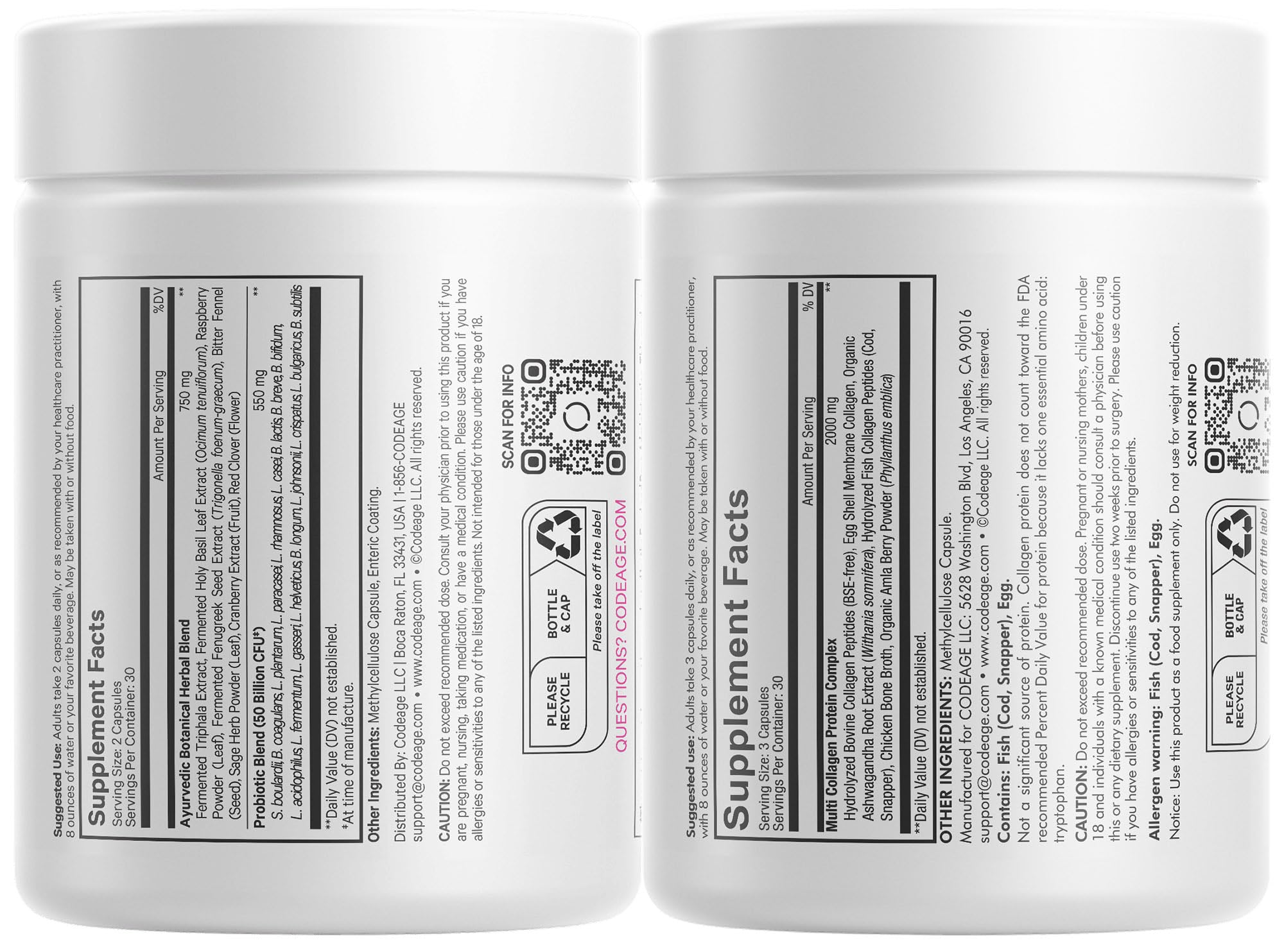 Codeage Multi Collagen Protein Capsules & Probiotics for Women Bundle | Multi Collagen Pills, Collagen Types I, II, II, V & X, 90 Count | Prebiotics & Probiotics for Women - Soy & Dairy Free, 60 Count CodeageAu supplements