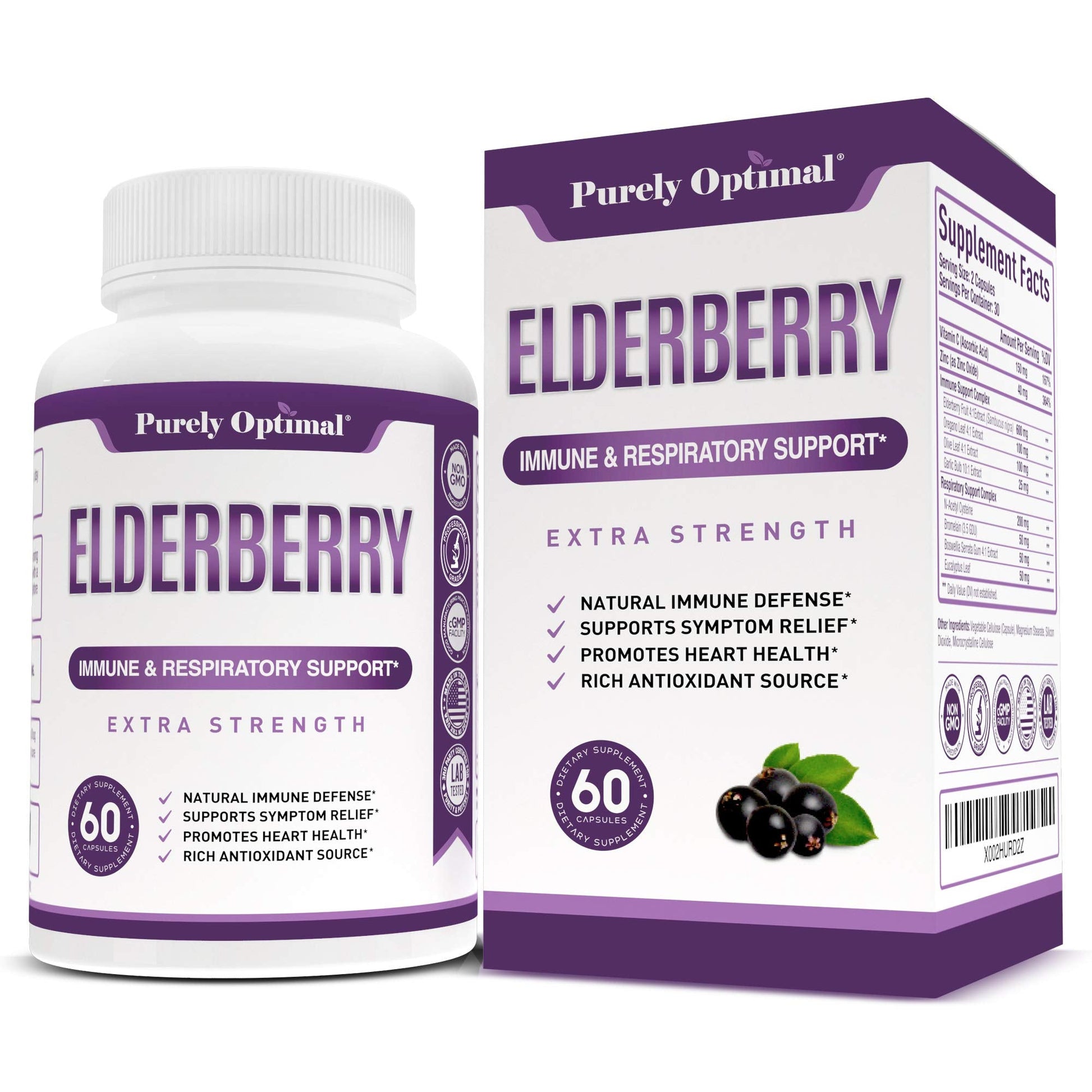 Purely Optimal Premium Black Elderberry Capsules - Sambucus Elderberry Pills for Adults Purely OptimalUS supplements