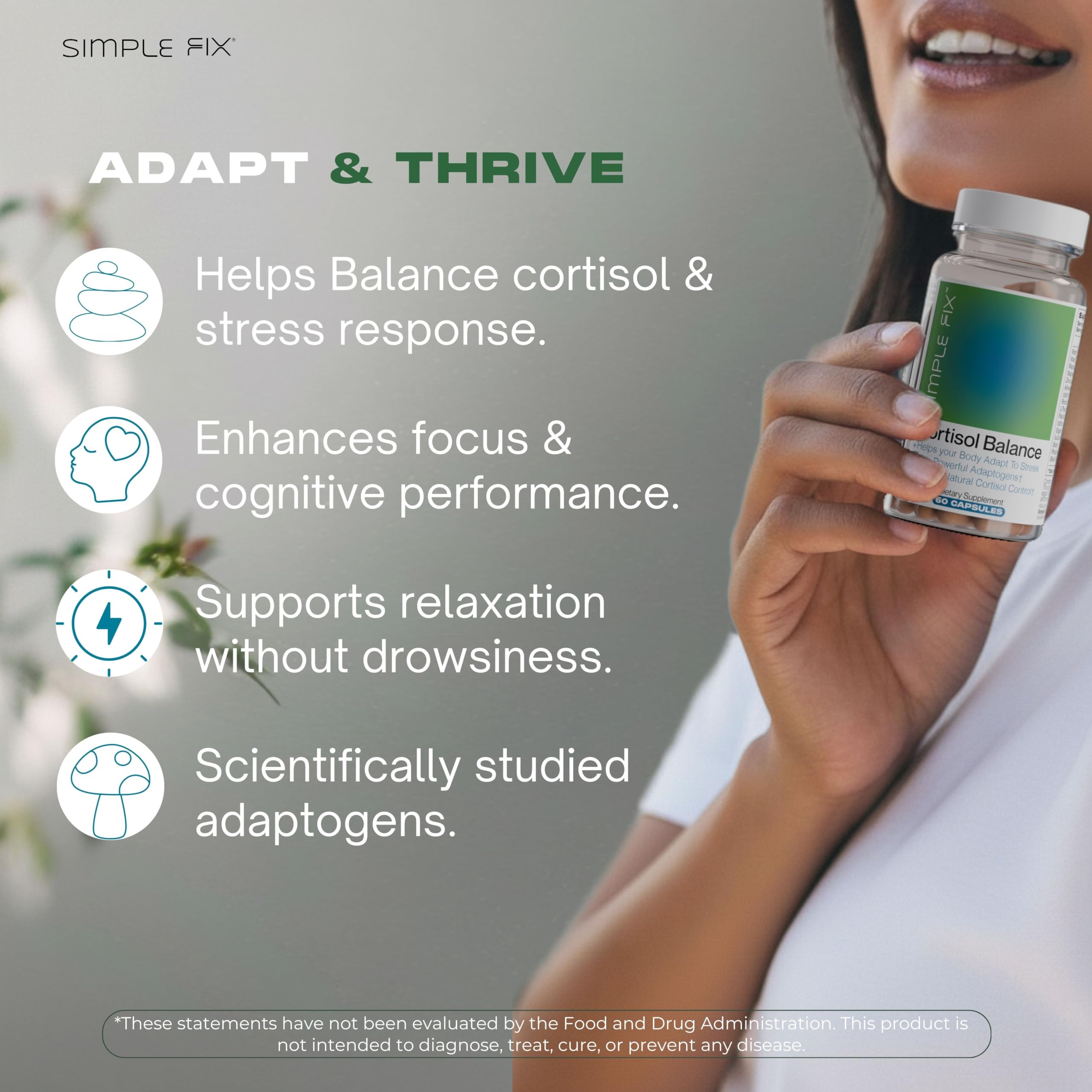 The Simple Fix Cortisol Balance Supplement – Supports Stress, Focus & Daily Energy – with Ashwagandha, Rhodiola Rosea, L-Theanine, Magnesium, Zinc & B6 – Adaptogen Formula – Vegan Capsules The Simple FixAu supplements