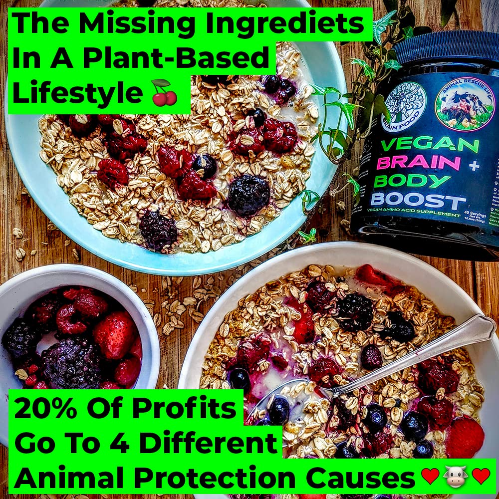 Vegan Brain & Body Boost: The Cherry On Top of A Plant-Based Lifestyle | Working Intelligence | Anti-Aging | Physical Fitness | Vegan Amino Acids - Creatine, Taurine & Beta Alanine | 40 Servings/300g Vegan Brain FoodAu supplements