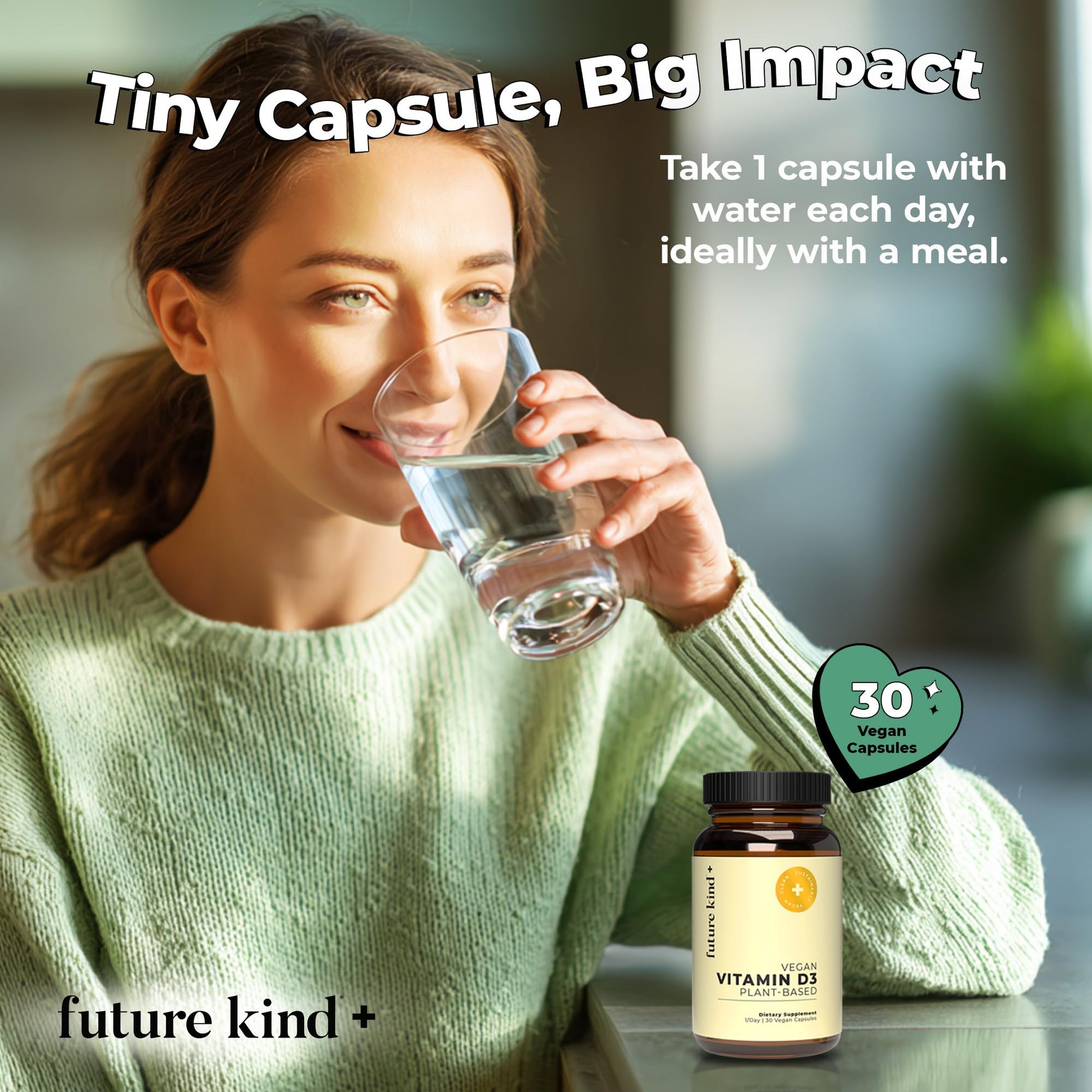 Future Kind Vitamin D3 2500 IU for Bone and Muscle Function, Vitamin D Vegan Supplement from Plant Lichen, Non-GMO, Sugar Free, Pure Vitamin D3, Promotes Natural Resilience, 30 Capsules Future KindAu supplements