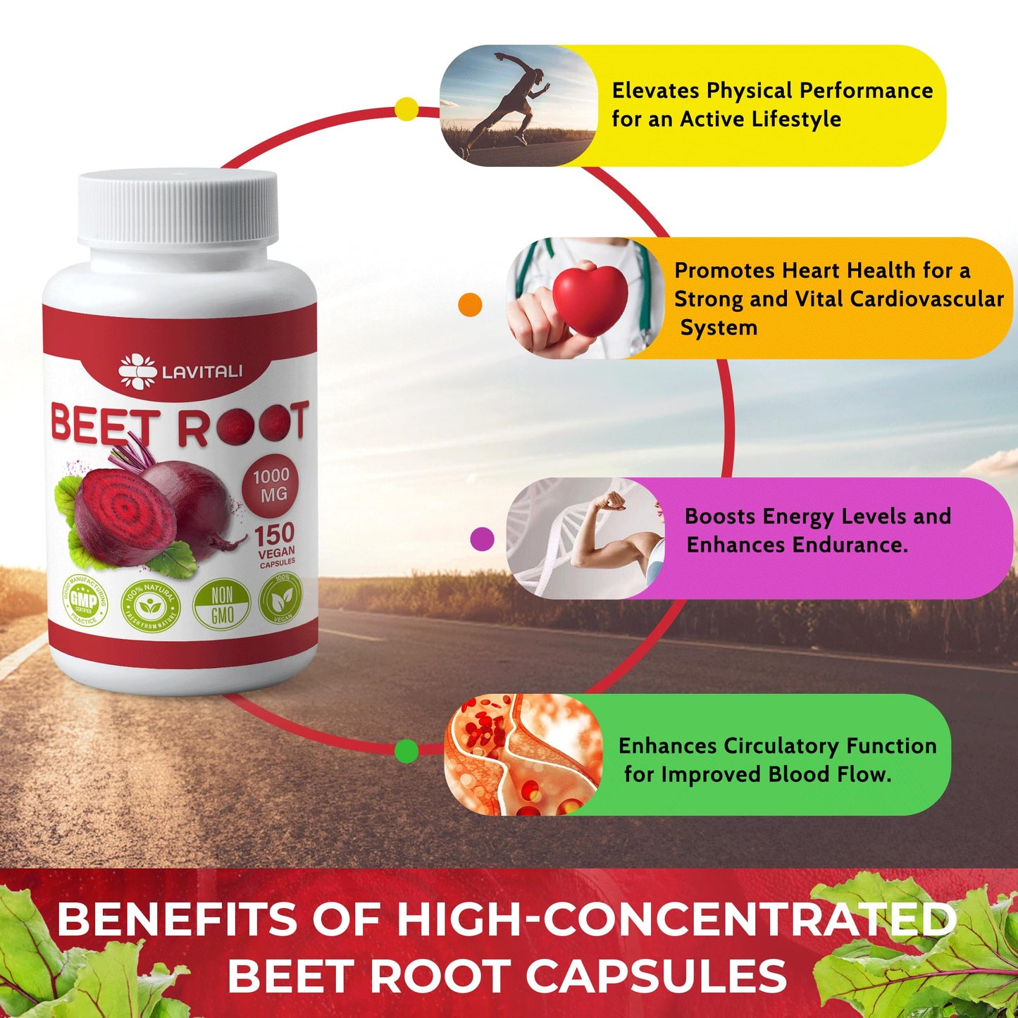LaVitali 275 Beet Root Extract Capsules, 1000mg per Serving, High Concentrated Herbal LaVitaliUS supplements
