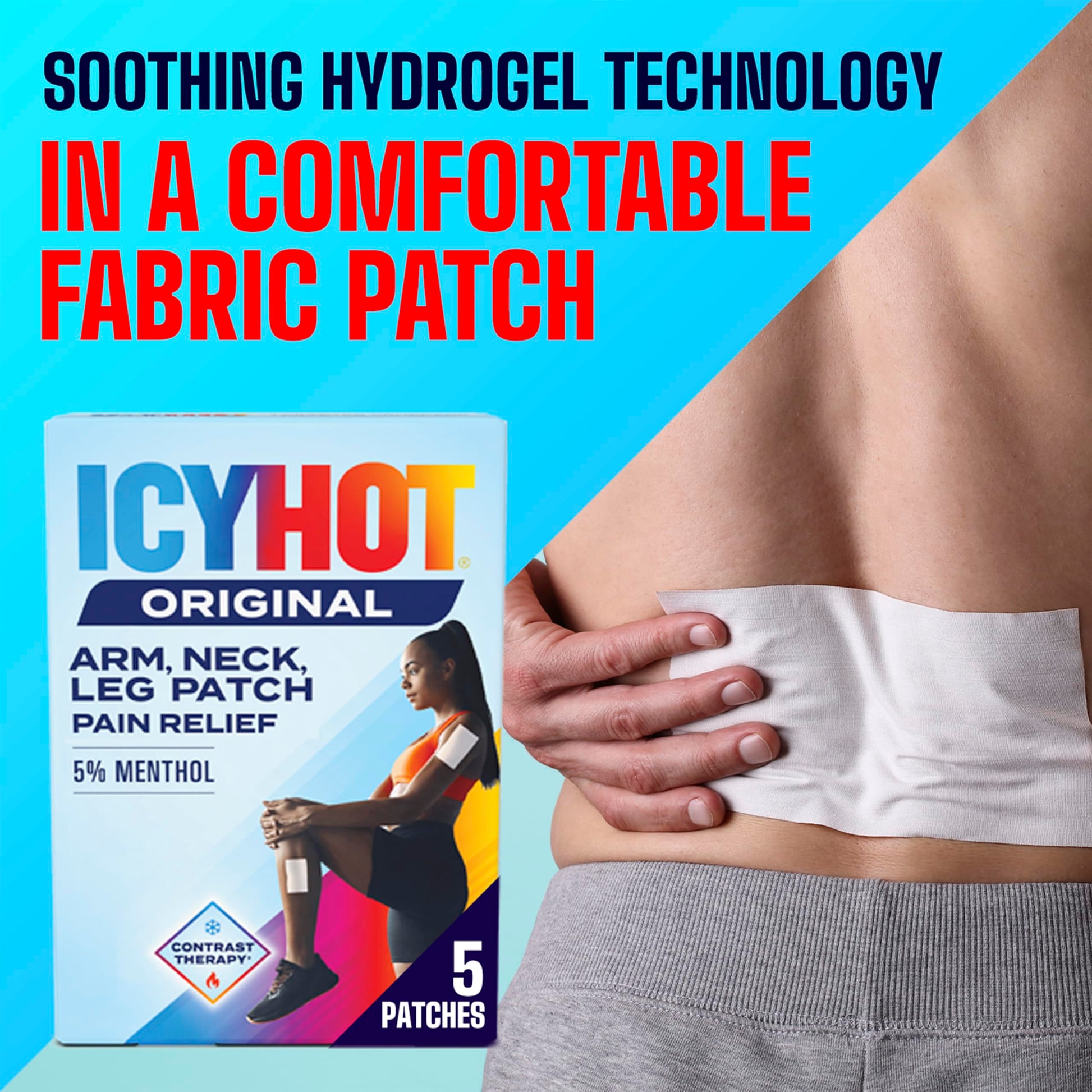 Icy Hot Original Pain Relief Patch, Medium Size Fabric Patches for Arm, Neck and Leg with Menthol 5%, Ice and Heat Contrast Therapy for Backaches, Joints, Muscle Strains and Arthritis, 5 ct. Icy HotAu supplements