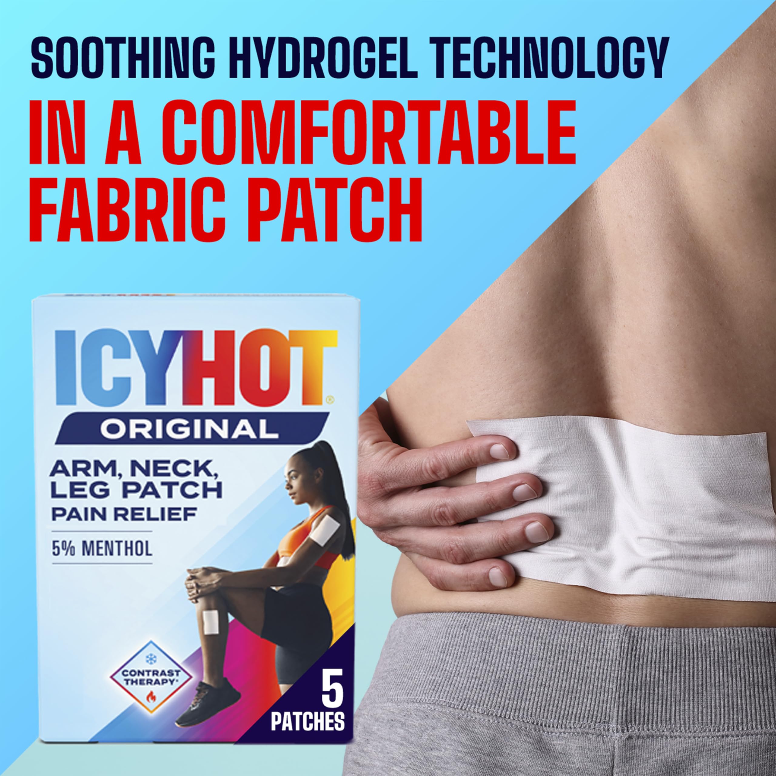 Icy Hot Original Pain Relief Patch, Medium Size Fabric Patches for Arm, Neck and Leg with Menthol 5%, Ice and Heat Contrast Therapy for Backaches, Joints, Muscle Strains and Arthritis, 5 ct. Icy HotAu supplements