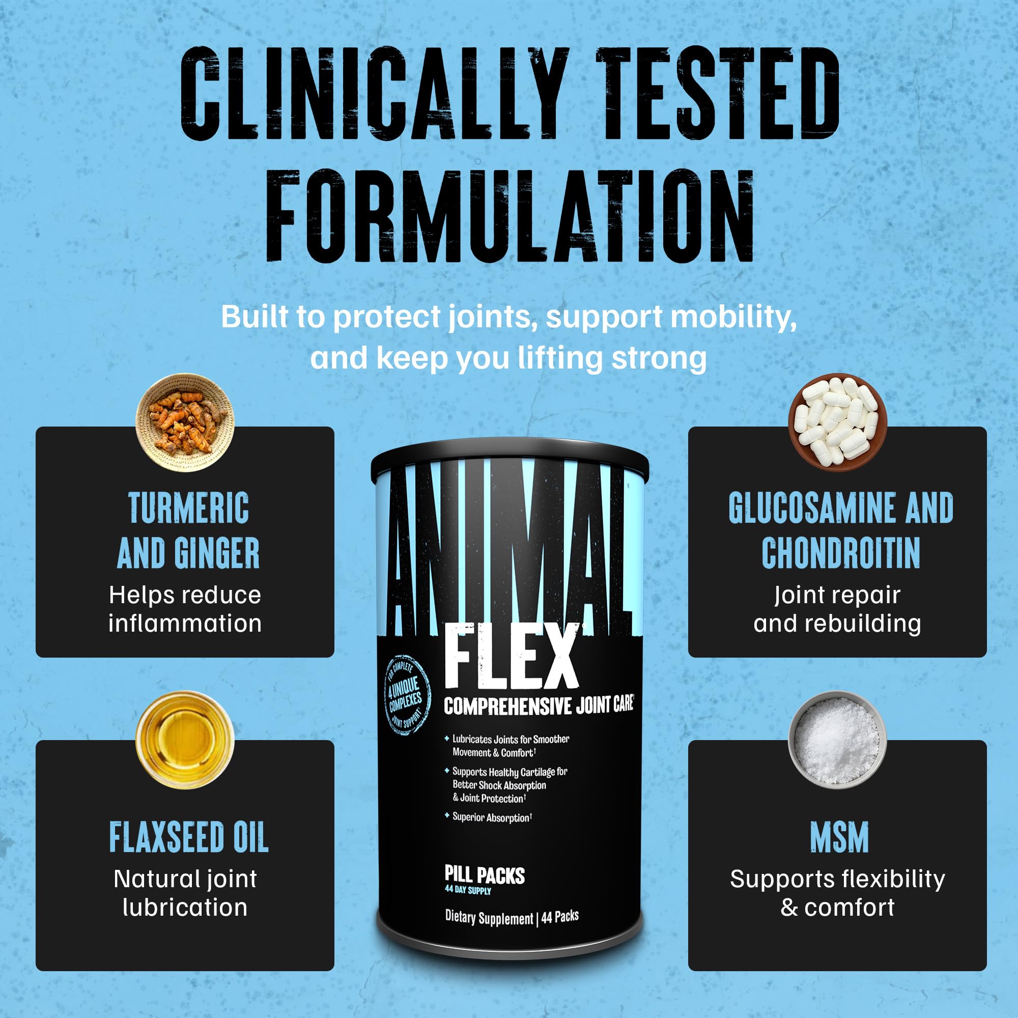 Animal Flex - Glucosamine Chondroitin Joint Supplement for Women and Men Discomfort with Turmeric, MSM, Boswellia for Cartilage, Joint Health, Muscles, Back, Knees, Shoulder, and Hip, 44 Packs AnimalAu supplements