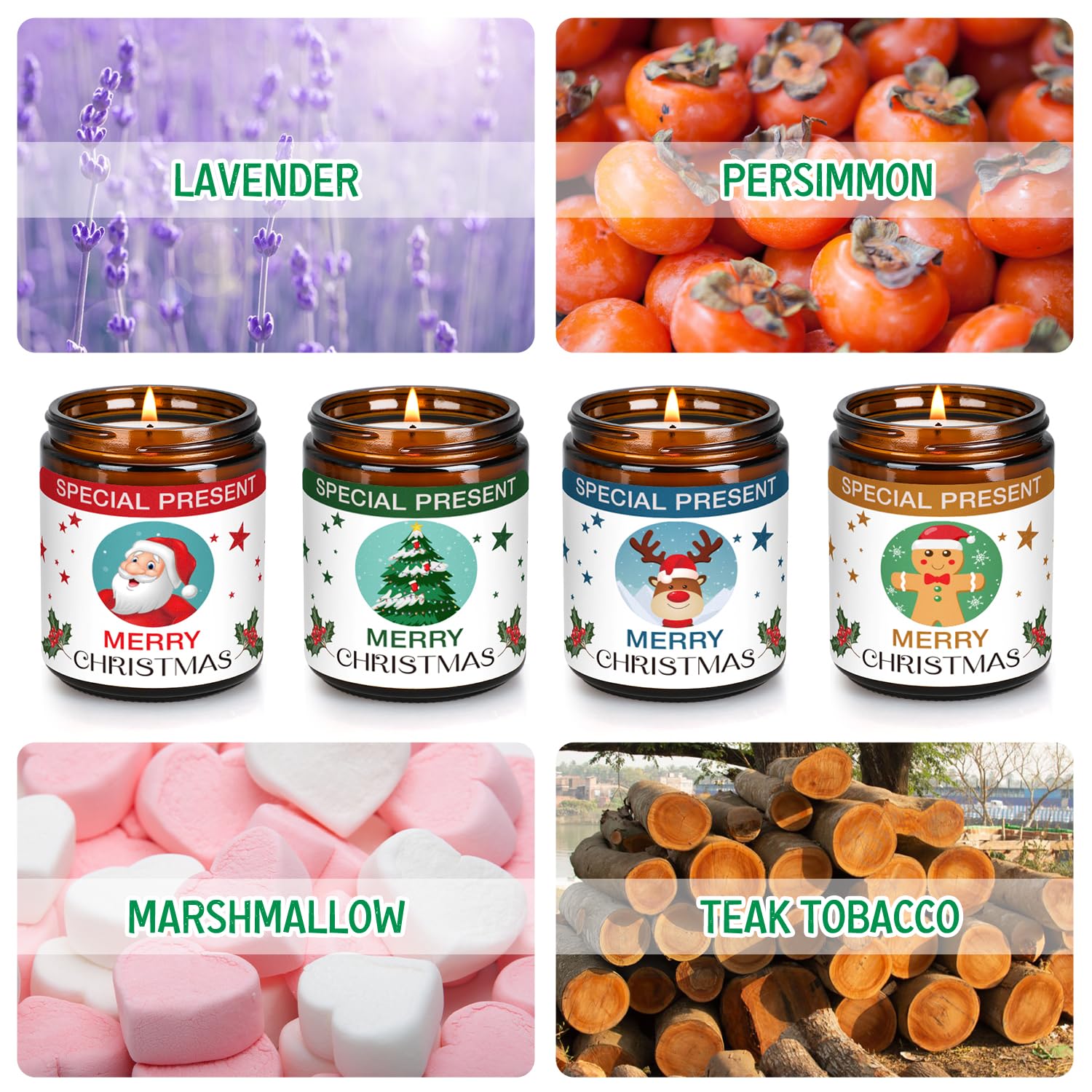 Christmas Candle Set Scented Candle Gift Set, 4 Pack 28 oz Christmas Scented Candles Over 180 Hours YINUO LIGHTAu supplements