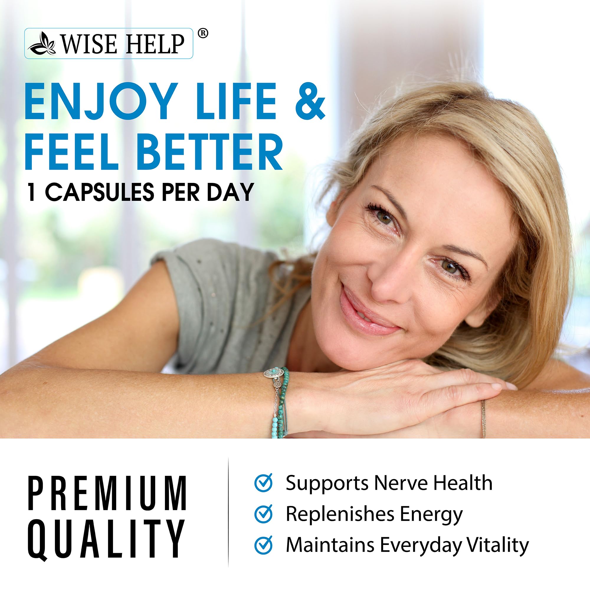 Neuropathy Support Natural Nerve Discomfort Relief - Made in USA - Nerve Antioxidant for Trigeminal Neuralgia, Diabetic & Peripheral Neuropathy - Hands, Neck, Feet & Toes Treatment Formula - 60 Caps WISEHELPAu supplements
