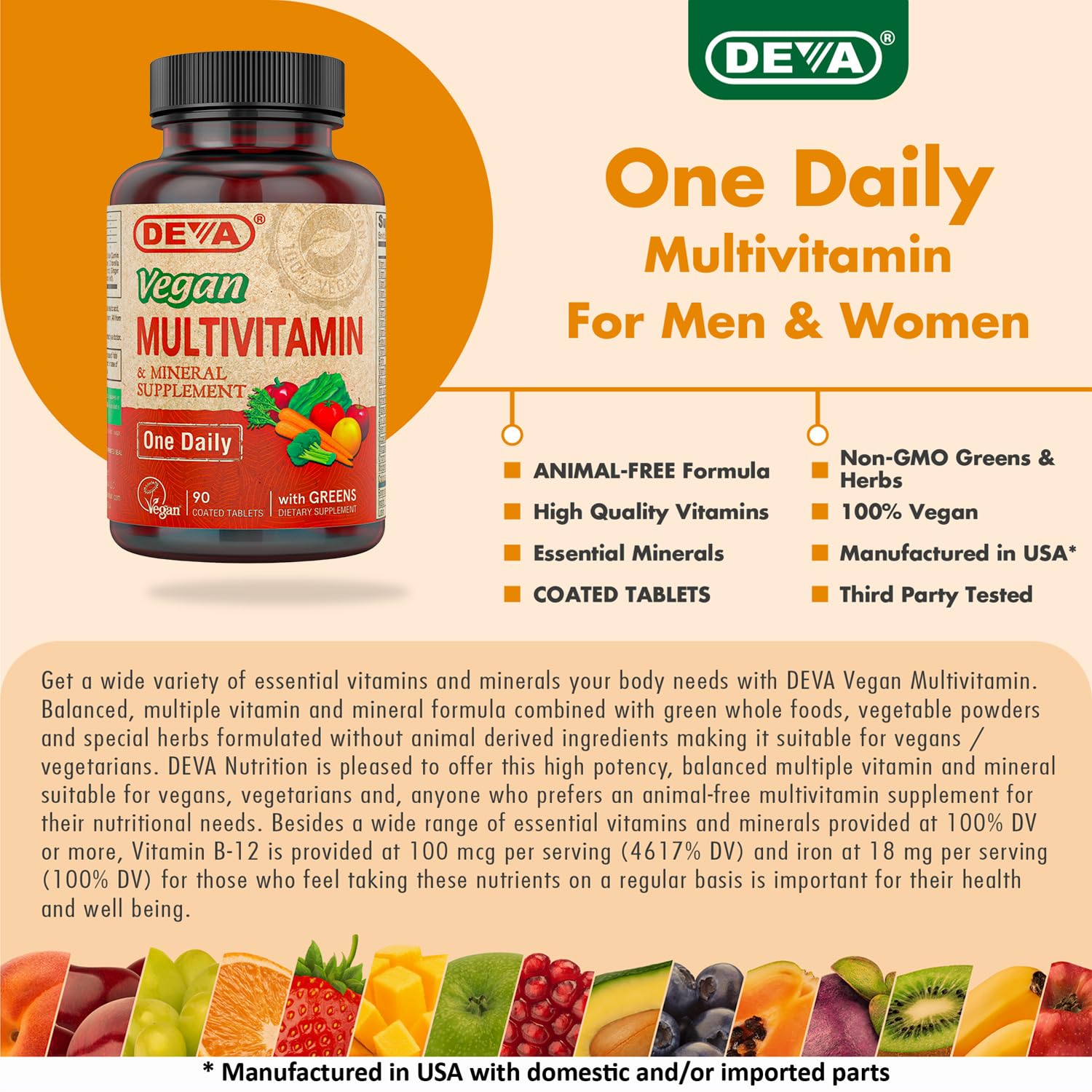 DEVA Vegan Multivitamin & Mineral Supplement with Iron 2-Pack, Spirulina, Chlorella, Ashwagandha, Broccoli & More, 90 Coated Tablets Each DEVAAu supplements