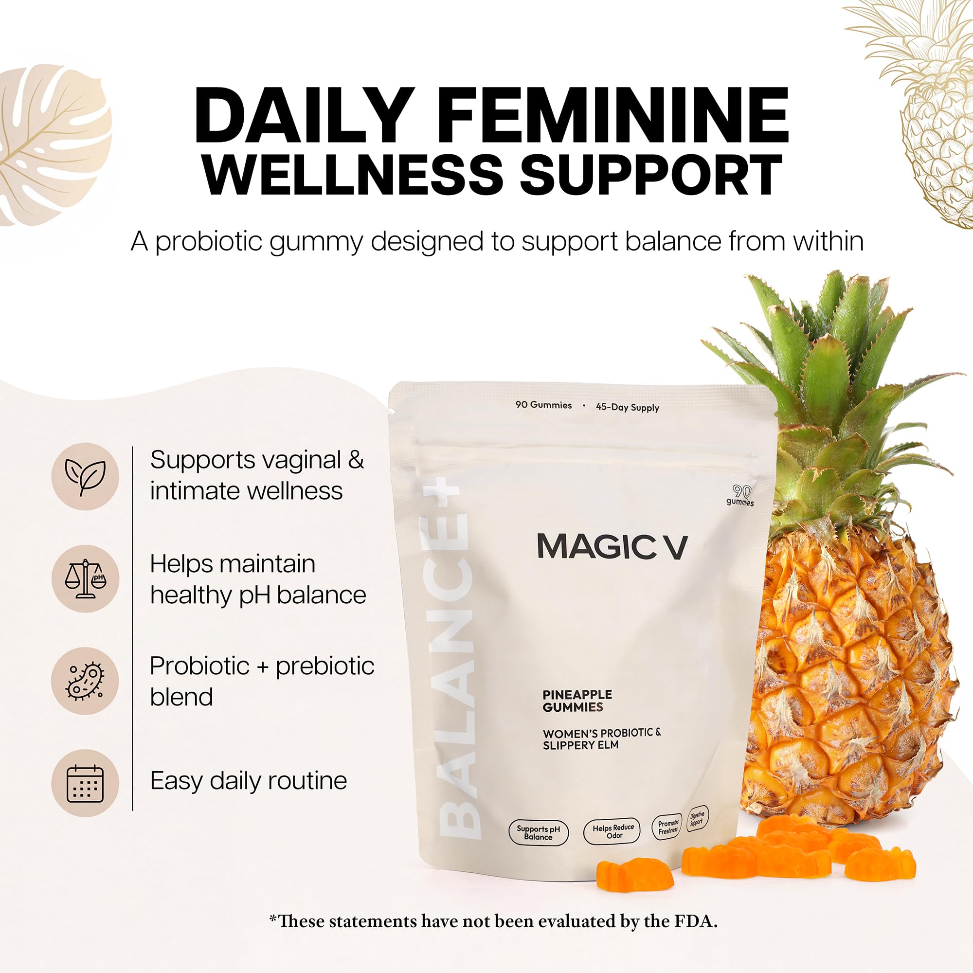 Magic V Care – Premium Feminine Balance Gummies – Women’s Wellness & pH Support – Vaginal Health, Immunity & Hormonal Balance – Vegan, Gluten-Free – Tropical Pineapple – 90 Gummies – 45 Servings Magic V SteamAu supplements