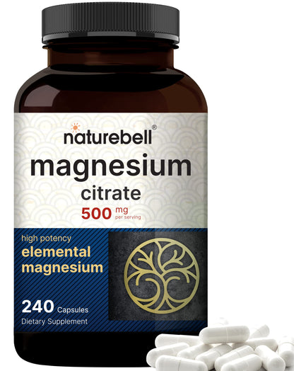 Magnesium Citrate 500mg, 240 Capsules (Citrato de Magnesio) | High Purity Elemental NatureBellUS supplements