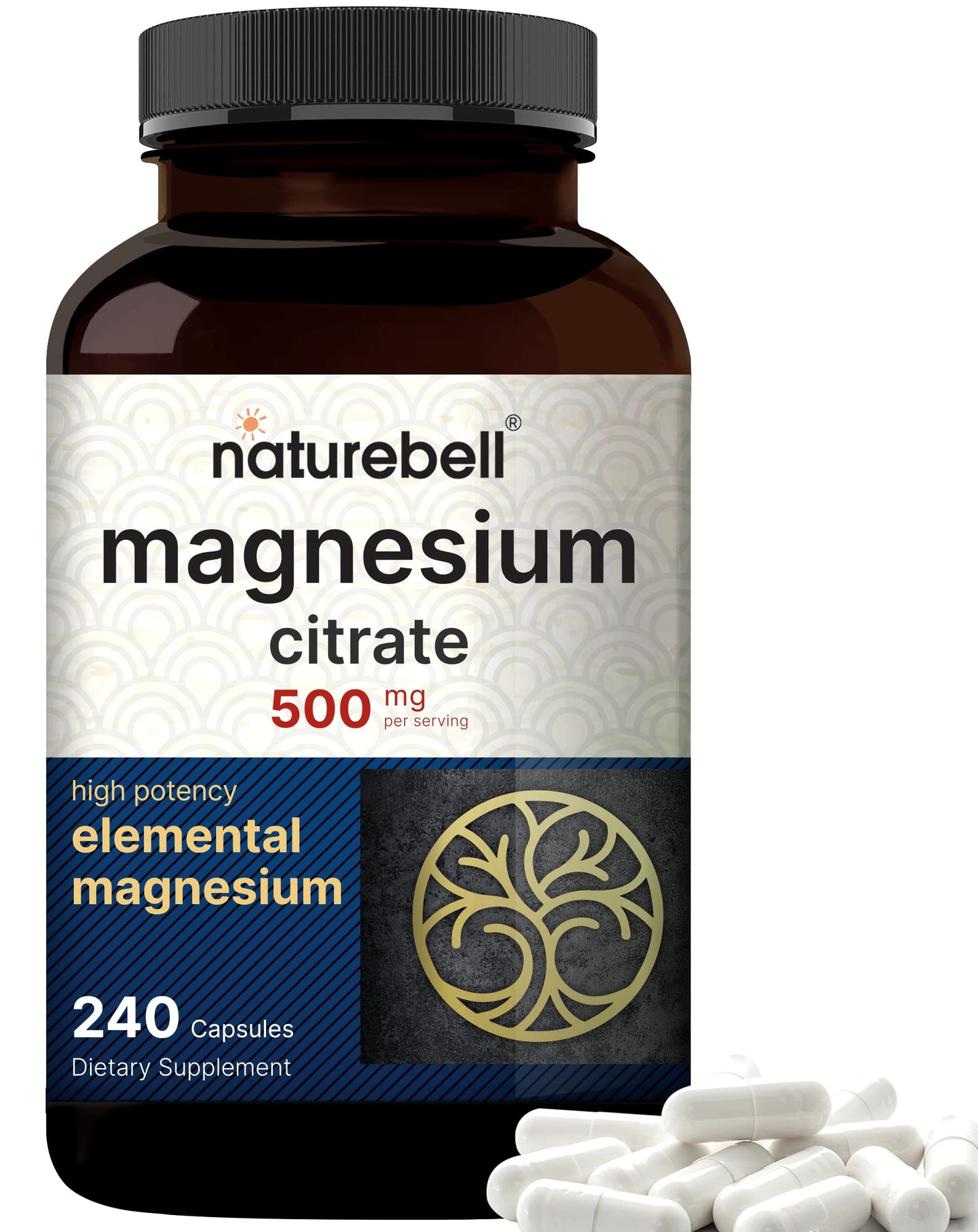 NatureBell Magnesium Citrate 500mg, 240 Capsules | High Purity Elemental Form NatureBellUS supplements