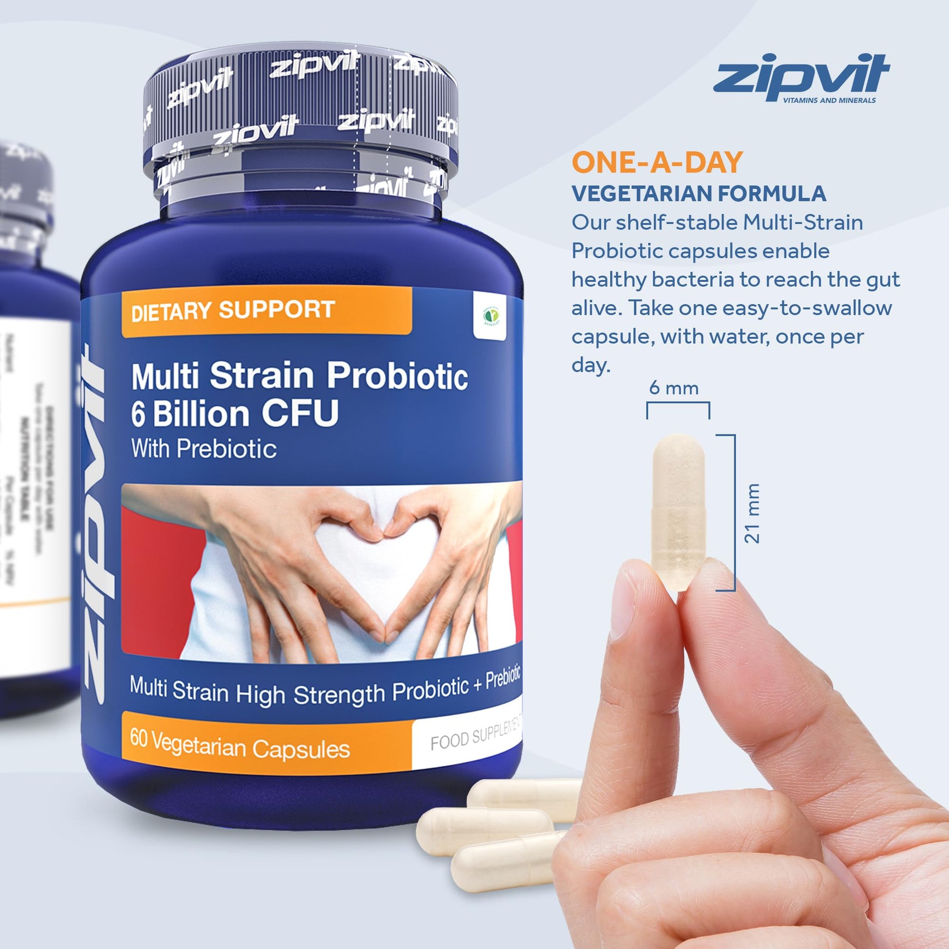 Probiotic 6 Billion Multi-Strain Live Bio Cultures Complex with Prebiotic, 60 Vegetarian ZipvitUS supplements