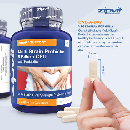 Probiotic 6 Billion Multi-Strain Live Bio Cultures Complex with Prebiotic, 60 Vegetarian ZipvitUS supplements