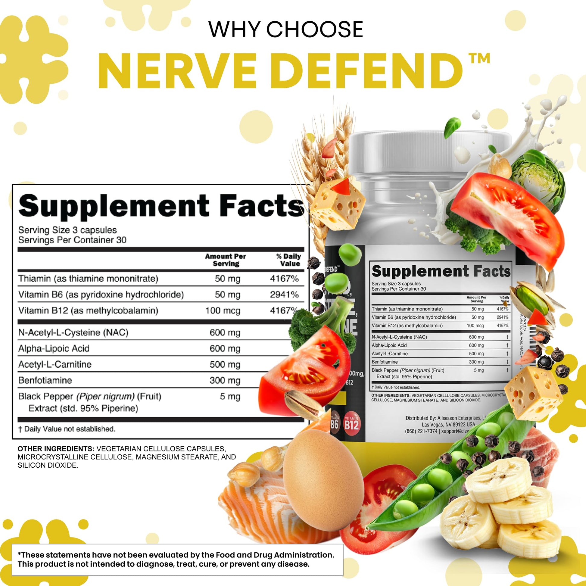 Alpha Lipoic Acid 600mg N-Acetyl Cysteine 600mg Acetyl L-Carnitine 500mg Benfotiamine 300mg - Nerve Support Supplement for Women and Men with Vitamin B1 B6 & B12 - Made in USA 90 Caps Clean NutraceuticalsAu supplements