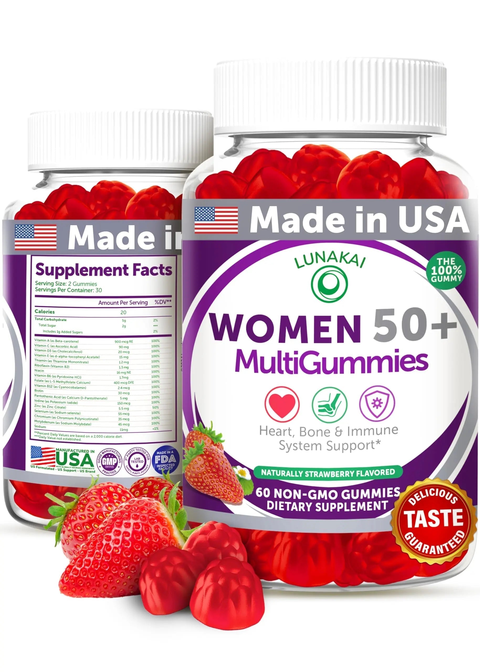 Lunakai USA Made 50 Plus Women's Multivitamin Gummies - Delicious Formula Enhanced with Essential Vitamins LunakaiAu supplements