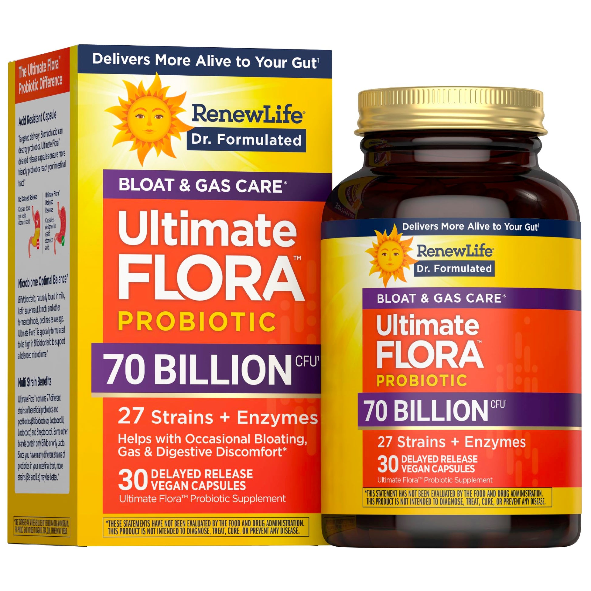 Renew Life Ultimate Flora Probiotics Bloat & Gas Support 70 Billion CFU Delayed Release Vegan Capsules | Doctor Formulated | Digestive Health | Immune Health | Dairy Free | 30 Count Renew LifeAu supplements