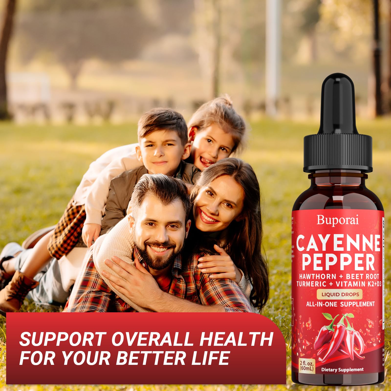 Buporai Cayenne Pepper Drops, Cayenne Pepper Extract Liquid Supplement for Overall Well-Being, 2 fl oz, Vitamin D3 K2 Beet Root Powder BuporaiAu supplements