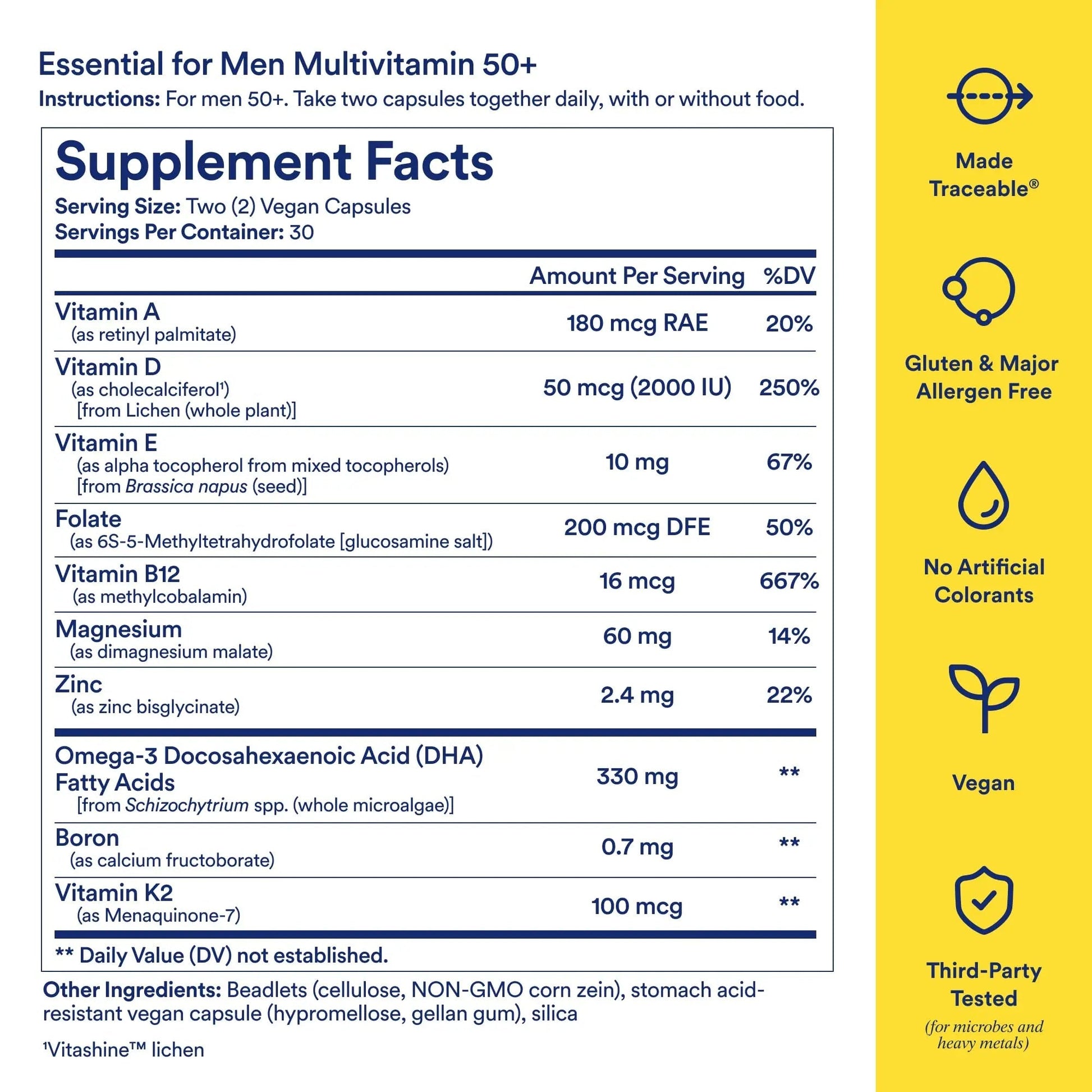 Ritual Multivitamin for Men 50+, Vegan, with Zinc, Vitamin A and D3 for Immune Function Support*, Omega-3 DHA, B12, K2 RitualAu supplements
