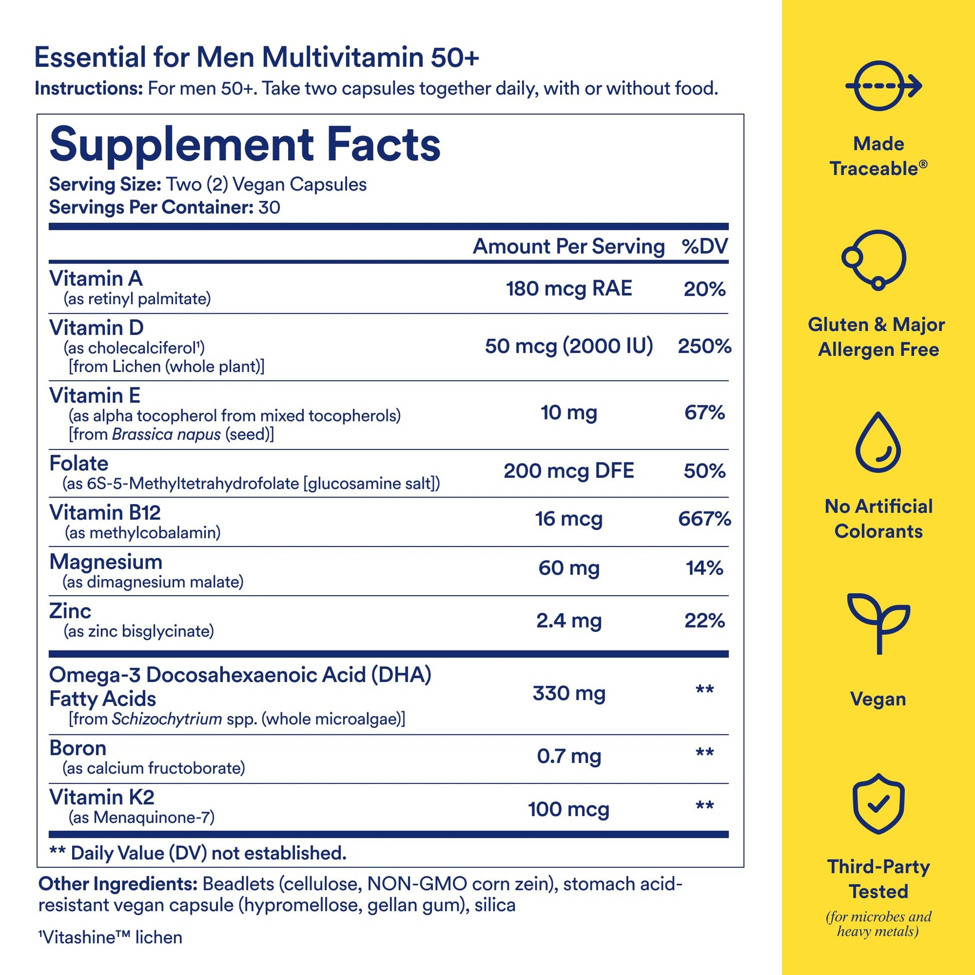 Ritual Multivitamin for Men 50+, Vegan, with Zinc, Vitamin A and D3 for Immune Function Support*, Omega-3 DHA, B12, K2, Gluten Free, Non-GMO, Mint Essenced, 30 Day Supply RitualUS supplements