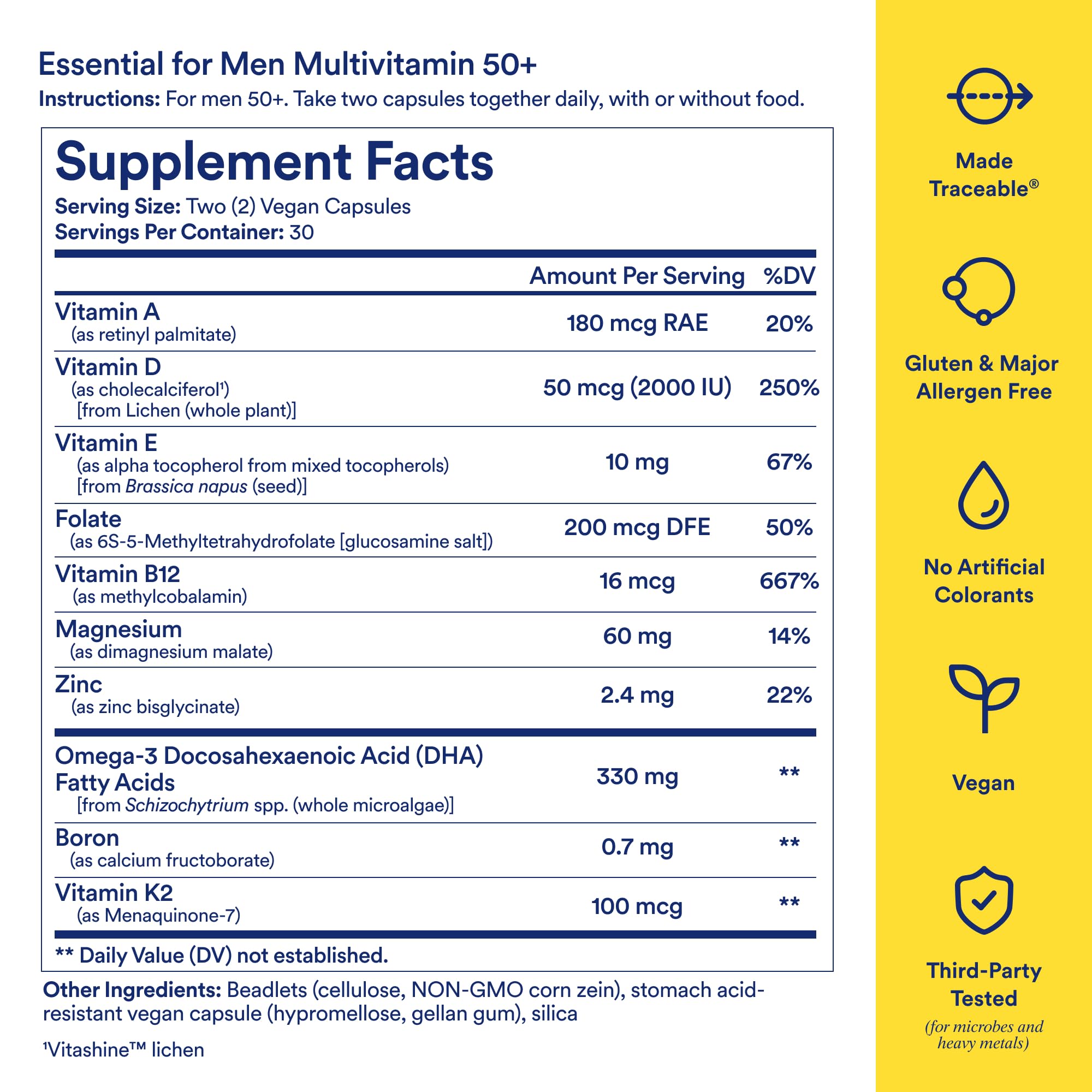 Ritual Multivitamin for Men 50+, Vegan, with Zinc, Vitamin A and D3 for Immune Function Support*, Omega-3 DHA, B12, K2, Gluten Free, Non-GMO, Mint Essenced, 30 Day Supply RitualUS supplements