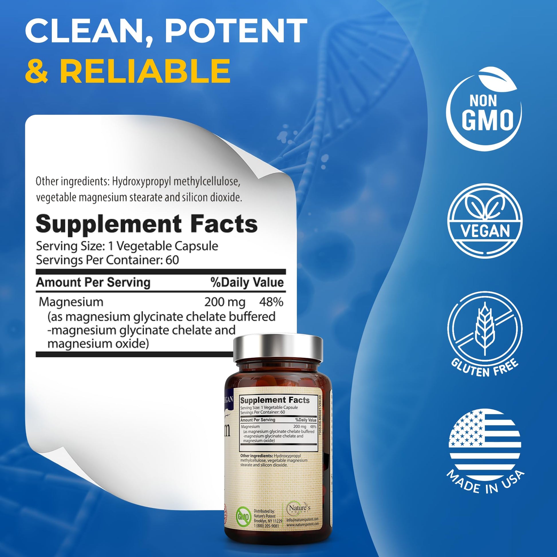 Nature’s Potent Magnesium Glycinate 200mg | High Absorption Chelated Magnesium | Sleep, Calm & Muscle Cramp Support | Vegan Supplement | 60 Capsules Nature's PotentAu supplements