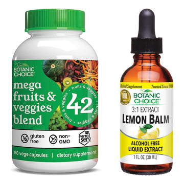Botanic Choice Mega Fruits and Veggies Blend (60 Capsules) + Lemon Balm Tincture (1 fl oz) Bundle - Energy Balance & Superfood Supplement + Relaxation and Sleep Support Botanic ChoiceAu supplements
