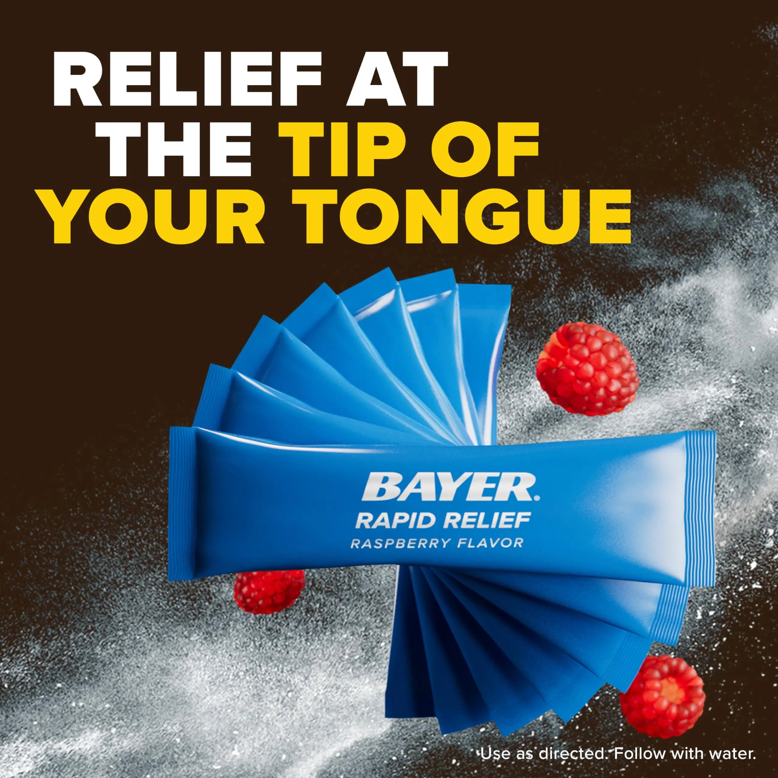Bayer® Rapid Relief, Dissolvable Raspberry Flavor, Powder Packs with Aspirin & Caffeine, Fast Acting Headache Relief, Muscle and Body Pain Reliever, 20ct BayerAu supplements