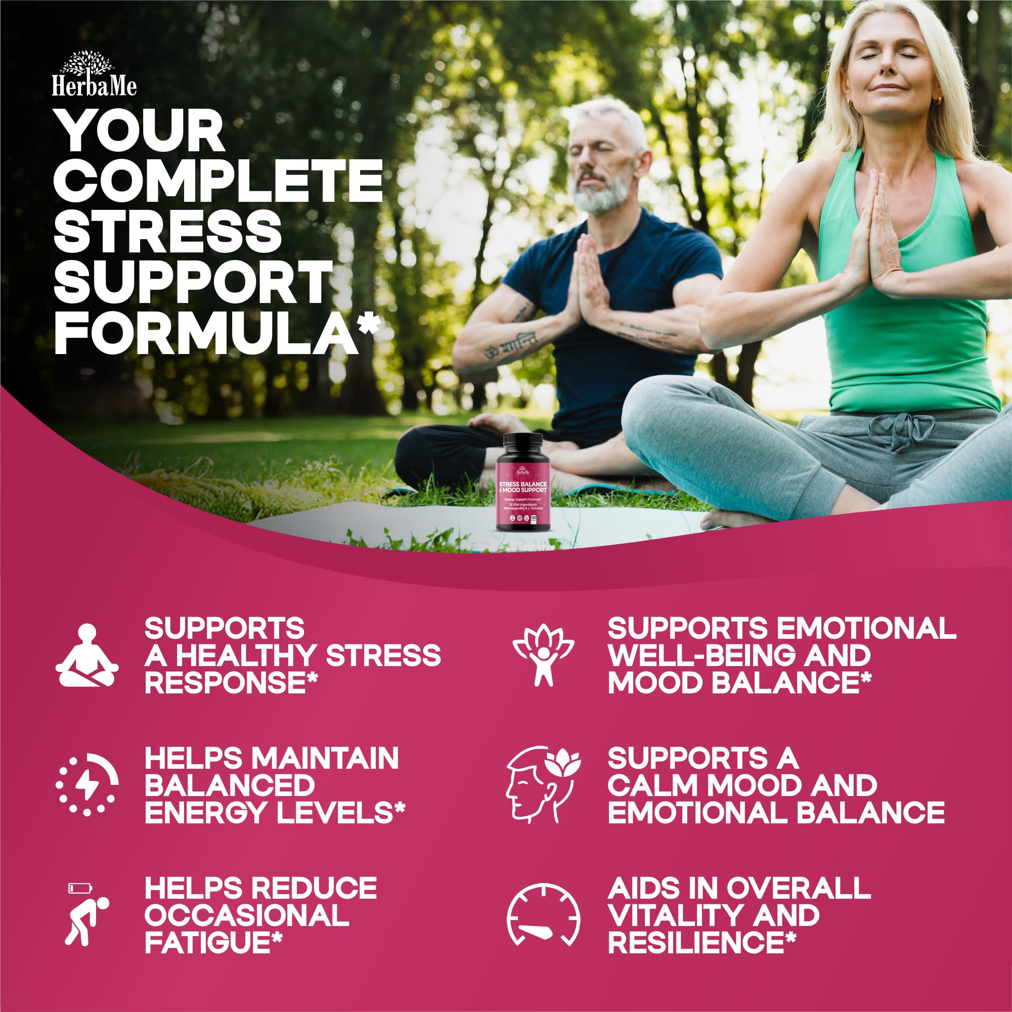 HerbaMe Cortisol Manager Supplement and Balance Mood with Ashwagandha & L-Tyrosine, 120 Capsules, Helps Maintain Healthy Energy Levels and Stress Relief, Fatigue Reducer Pills HerbaMeAu supplements