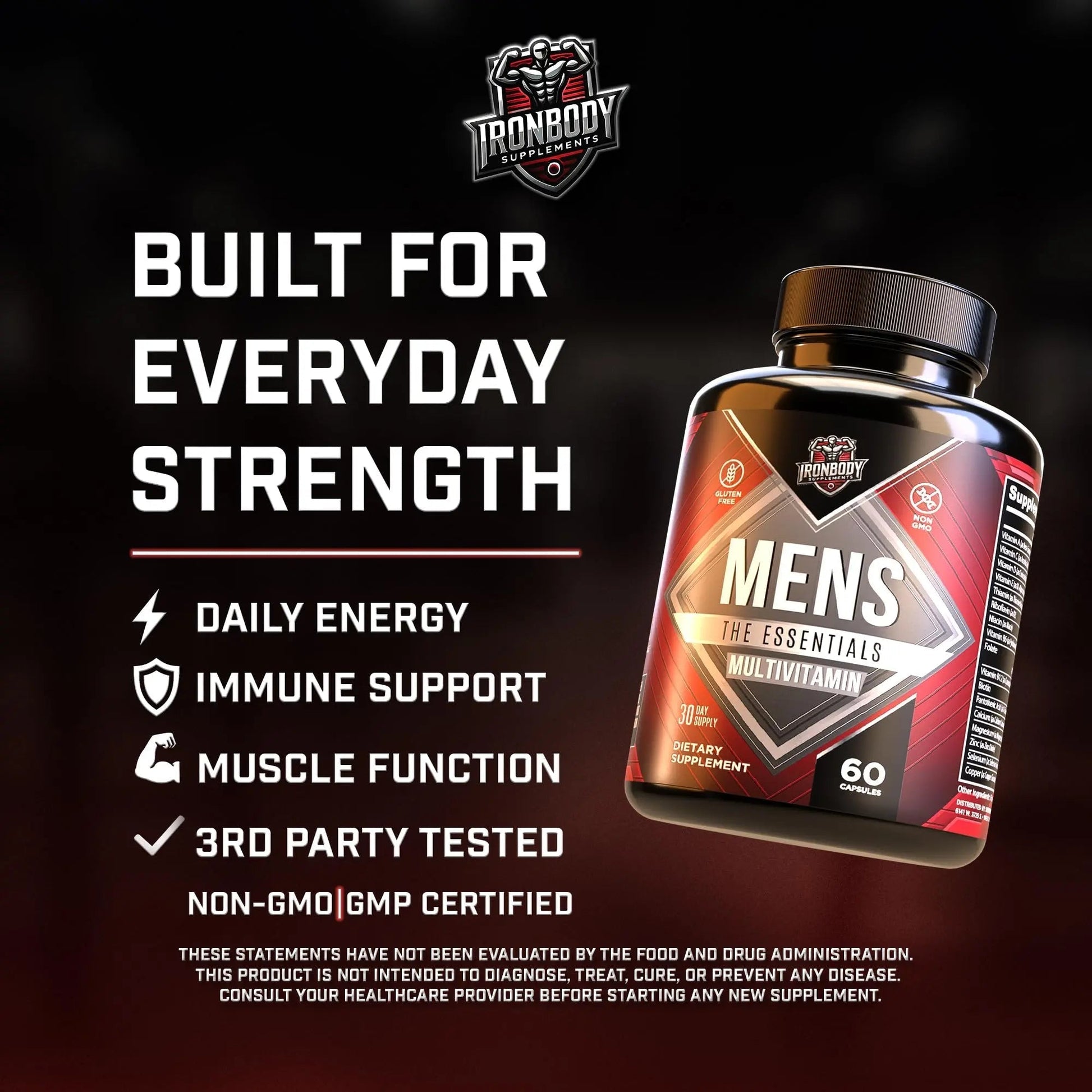 IronBody Supplements, Multivitamin for Men, Vitamins A, B, C, D, E, Zinc. Immune Support, Antioxidant Fruit and Energy Blend. 60 Capsules IronBody SupplementsAu supplements