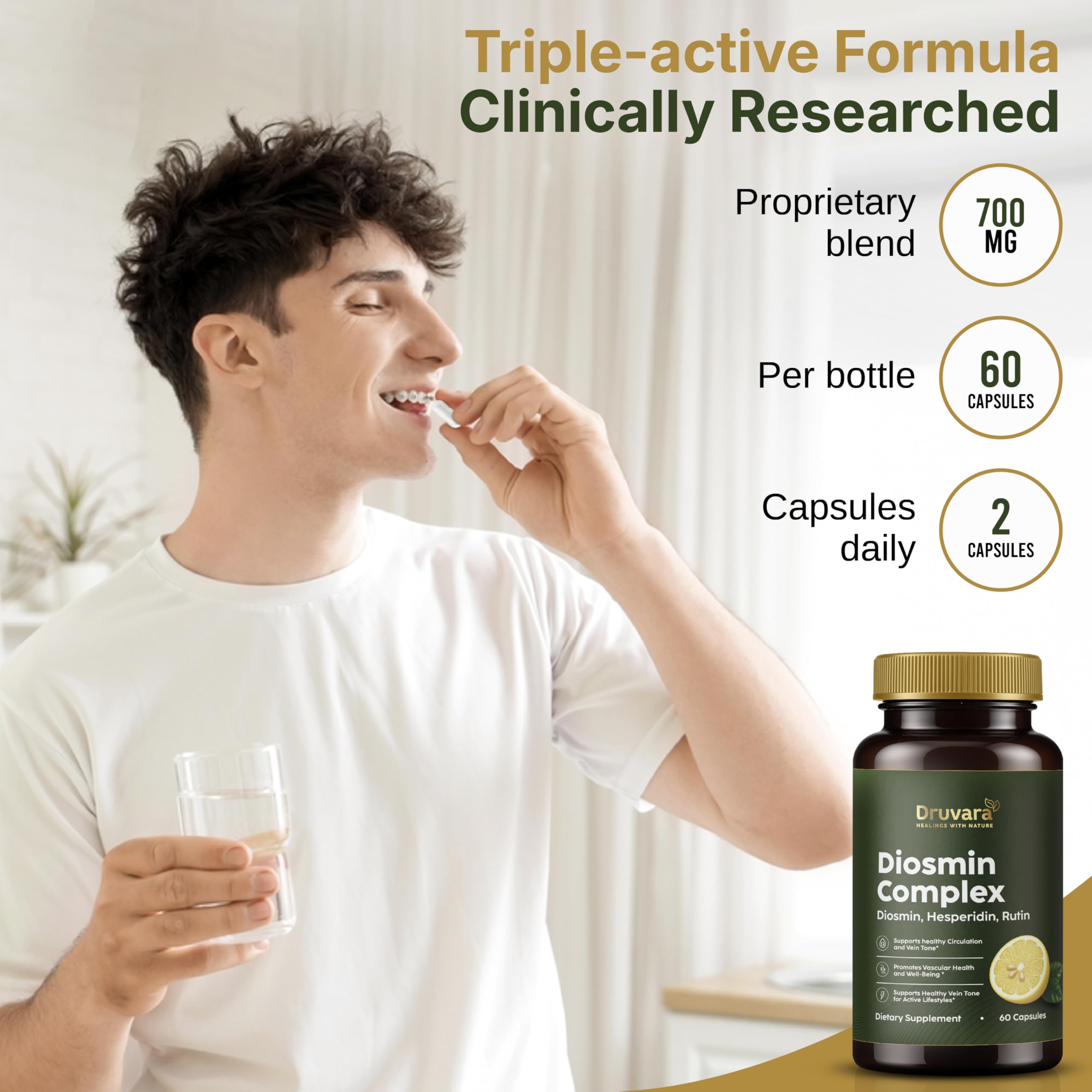 Druvara Diosmin Hesperidin with Rutin & B Vitamins | Vein Support Supplement for Leg Comfort, Healthy Circulation, Vein Strength & Improved Mobility - 60 Capsules DruvaraAu supplements